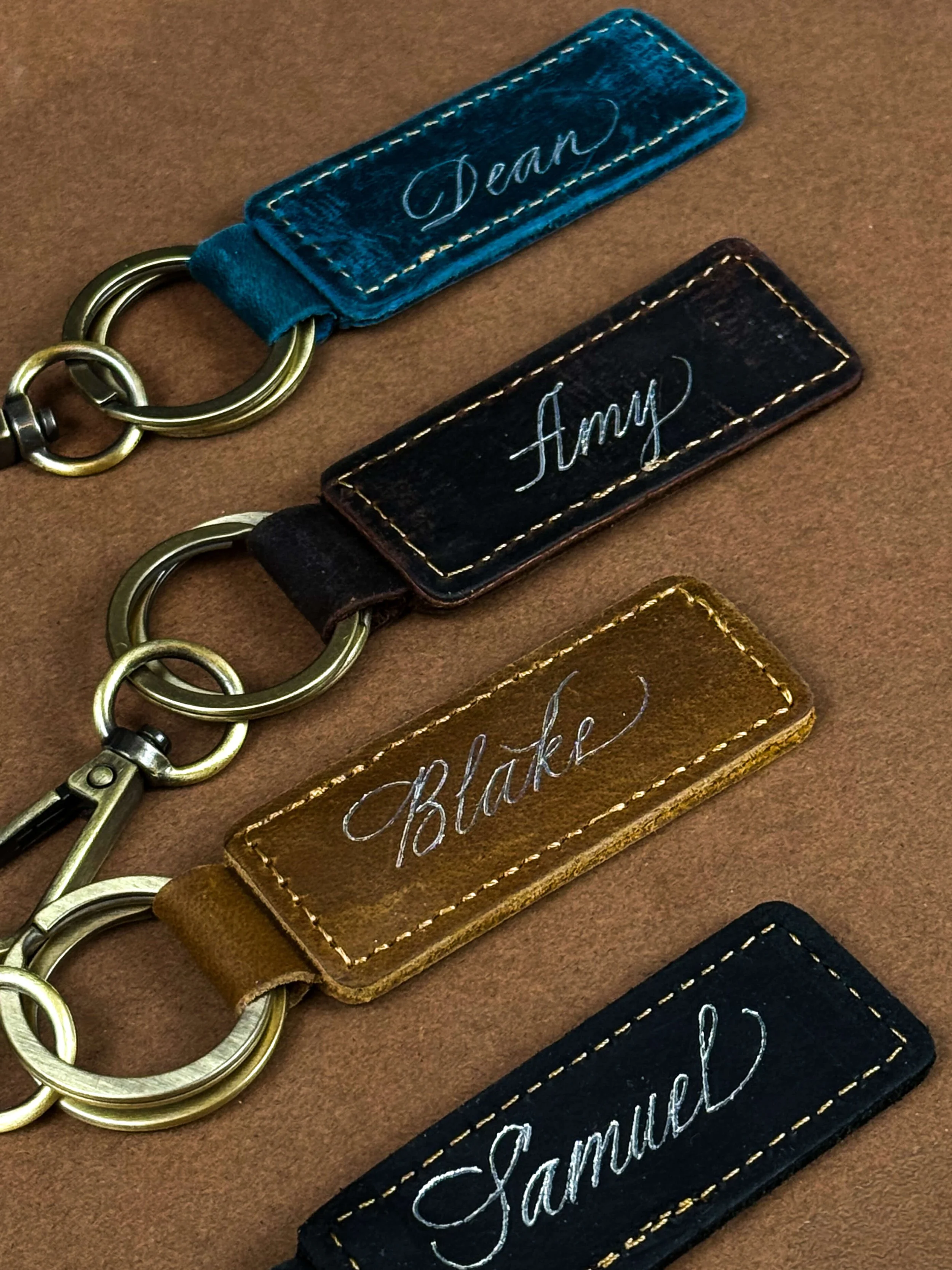 Silver Foil on Leather Keychains
