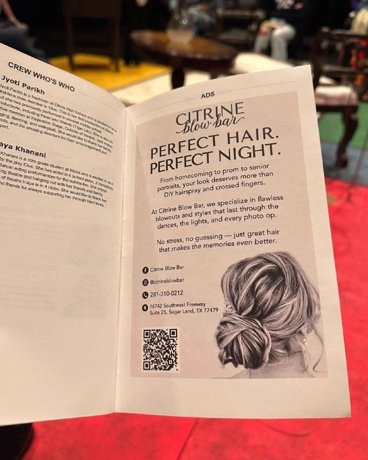 Citrine Blow Bar is proud to support the arts in our community! 🎭✨

Elkins Theatre Company absolutely killed it with their recent run of Clue On Stage &mdash; no mystery here, the talent is unreal. 💛

#texasbeauty #beautytexas #texashairbeauty #tex