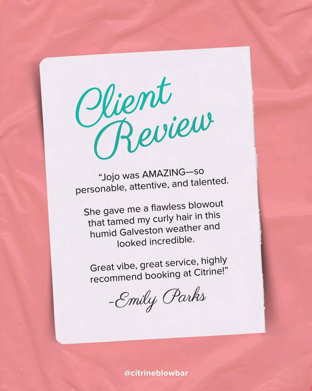 Humid weather tried it. Jojo handled it. 💁&zwj;♀️✨ 

Emily said Jojo was &ldquo;amazing, personable, attentive, and talented&rdquo; and gave her a flawless blowout that tamed her curly hair in humid Galveston weather. 

That is the kind of review we
