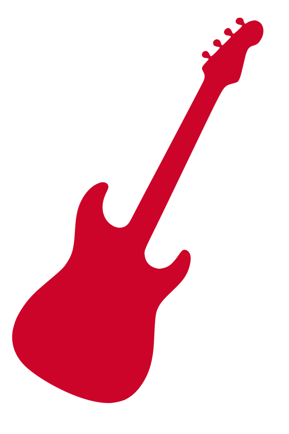 Rote Silhouette einer elektrischen E-Gitarre auf schwarzem Hintergrund.