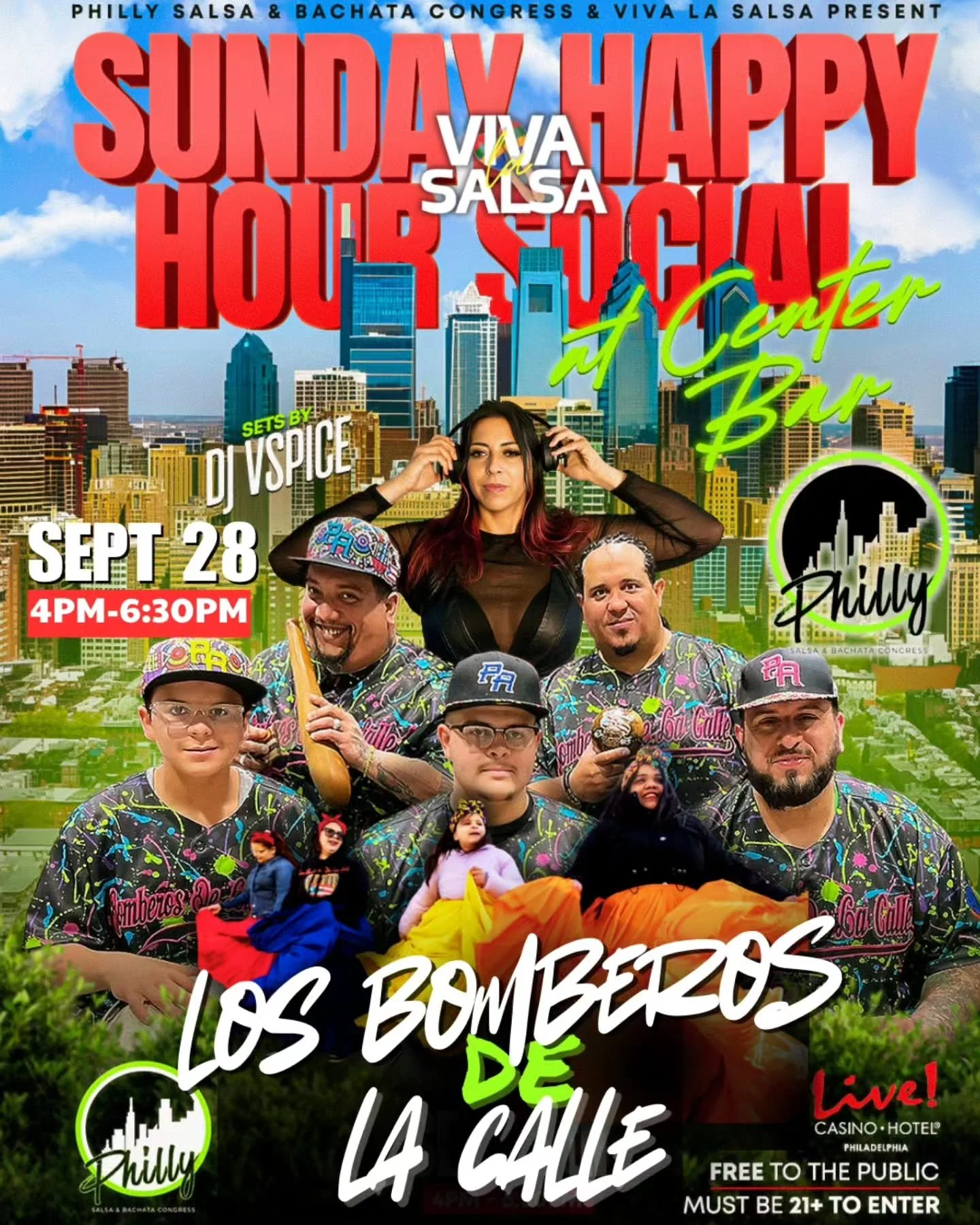 VIVA LA SALSA IS PROUD TO PARTNER WITH THE PHILLY SALSA+BACHATA CONGRESS TO BRING YOU 

SUNDAY HAPPY HOUR SOCIAL AT LIVE CASINO

SUNDAY, SEPT 28th, Center Bar at LIVE Casino

4pm-6:30pm

VIVA LA SALSA is a monthly live music and dance social in Phill