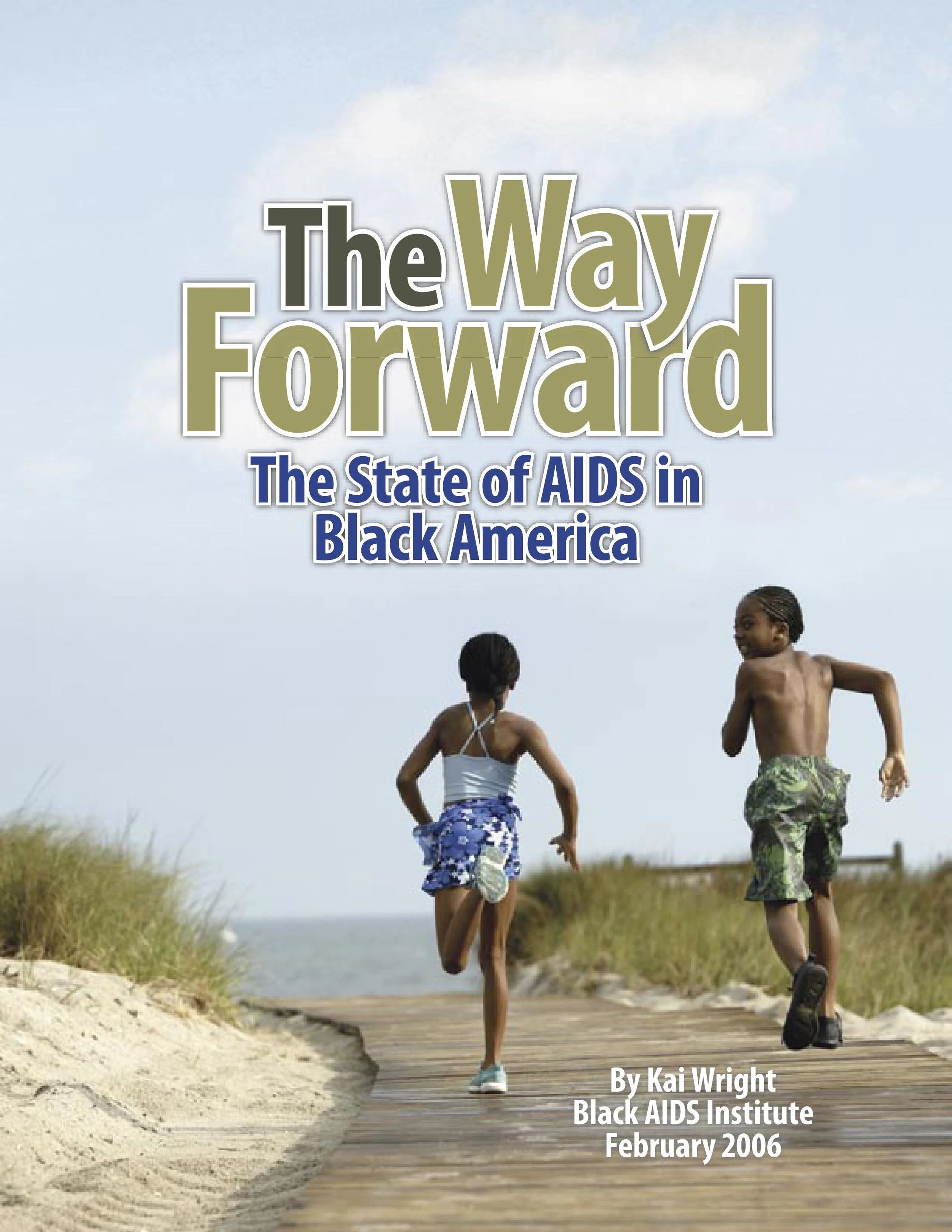 Black girl and boy running on a footpathtowards a waterbody like an ocean in the far distance
