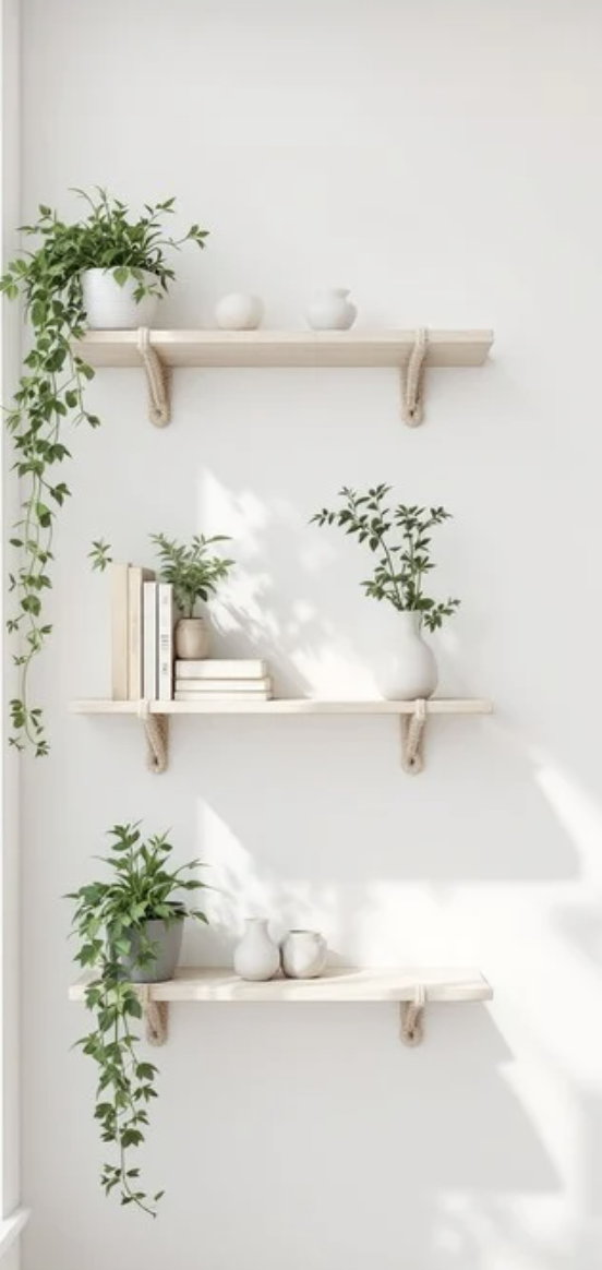 organized clean home with shelves plants and fresh paint