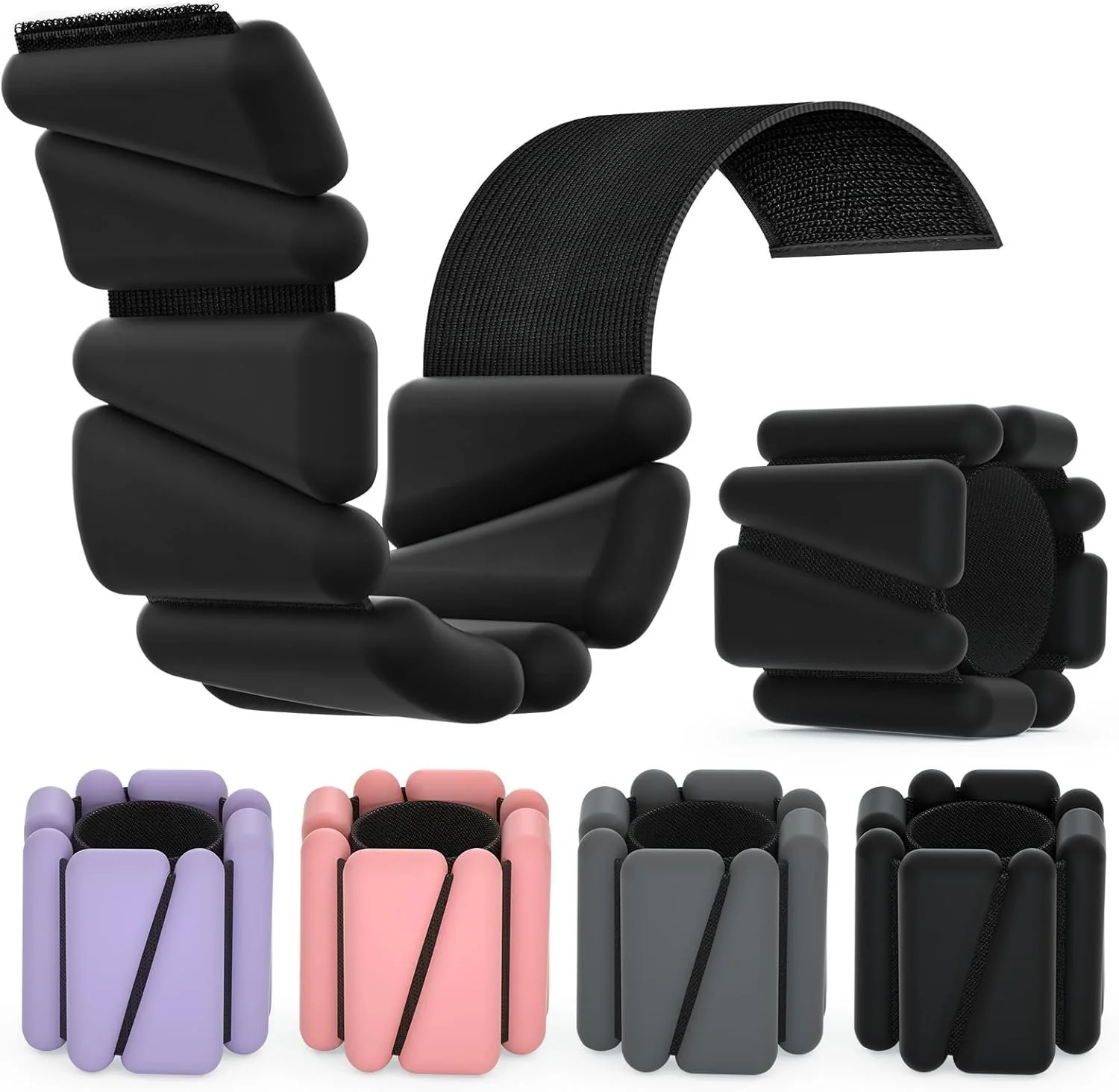 Set of portable, foldable, cushioned headphones in black, purple, pink, gray, and black colors.