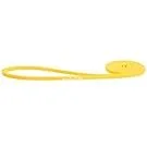 Yellow plastic spoon with a round handle and deep bowl