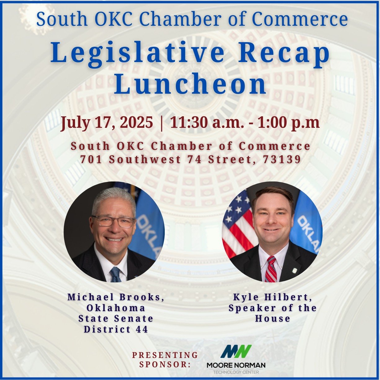 Legislative recap luncheon with Senator Michael Brooks and Speaker of the House Kyle Hilbert