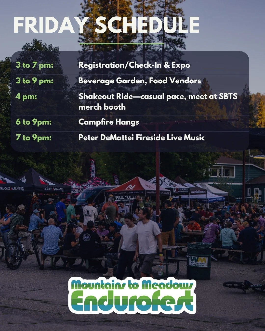 Welcome Mountains to Meadows Endurofest Racers! Festivities kick off this afternoon at the Fairgrounds in Quincy. Feelin' some FOMO? You can still register to race @grinduro on-site this afternoon or Saturday morning between 6:30 and 7:30 a.m., or th