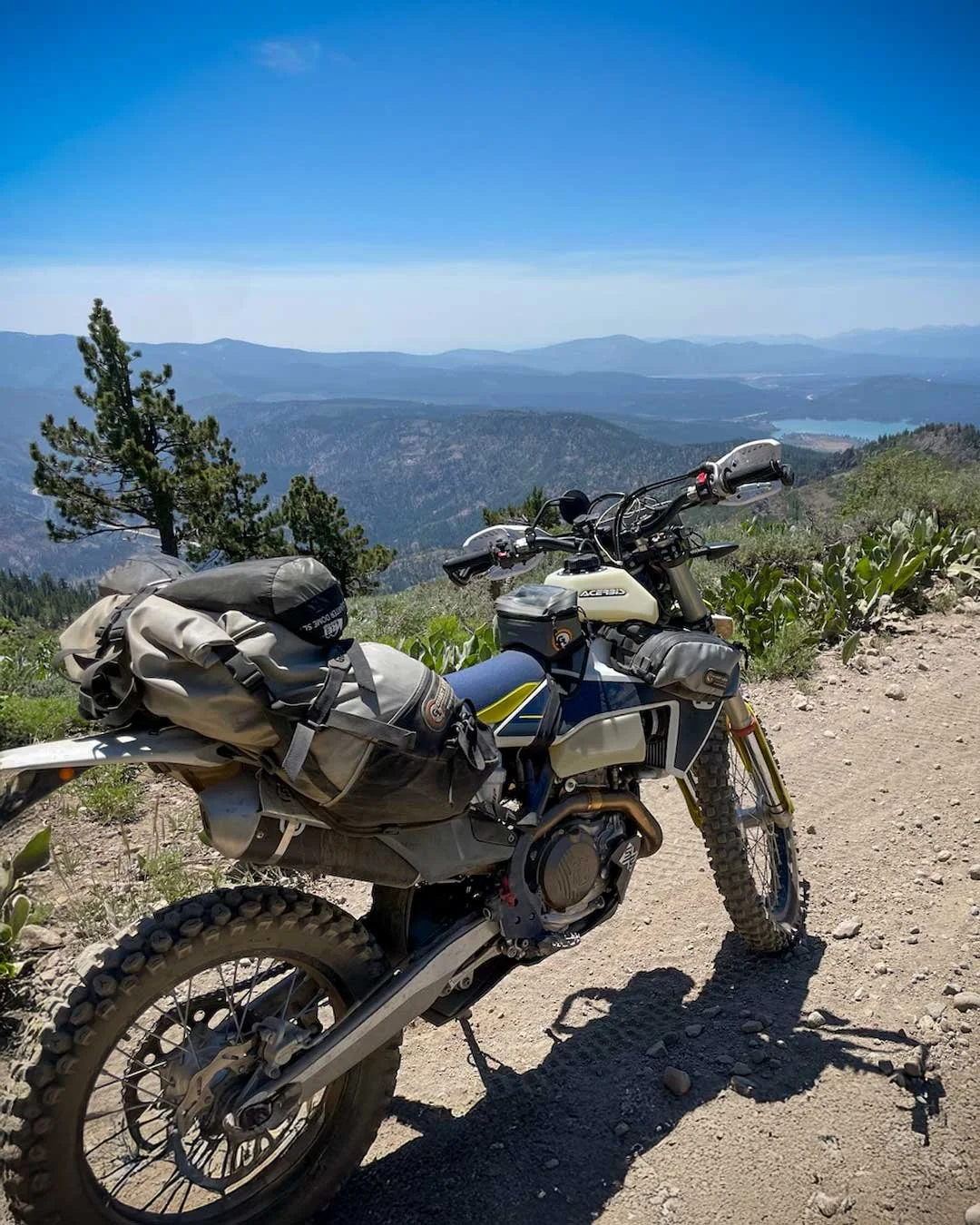 Motorcycles with packing gear in mountains