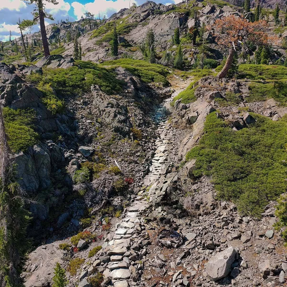 hand built rock stairs in Lakes Basin