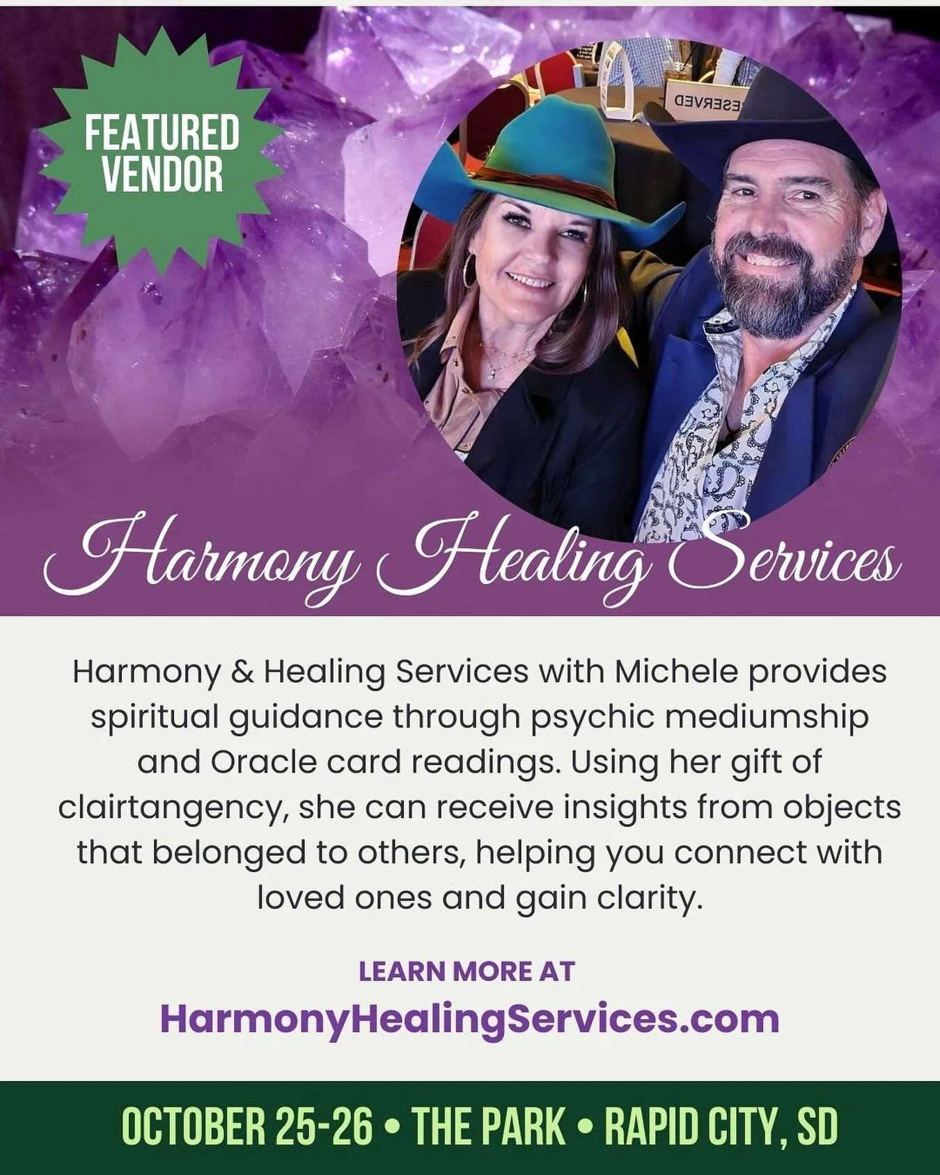 ✨ Vendor Spotlight: Harmony &amp; Healing with Michele ✨

Meet Michele, a highly gifted psychic medium with a unique ability to connect with the spiritual realm. Using Oracle cards and her intuitive gifts, she offers insightful guidance to help you f