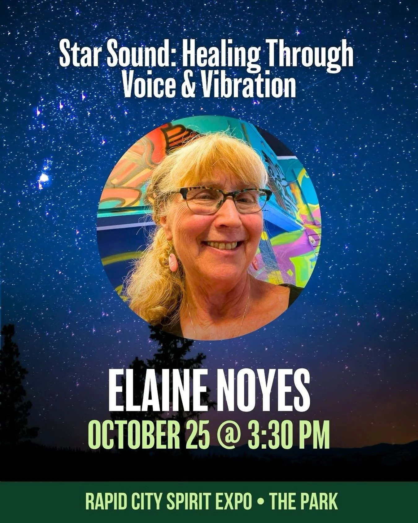 🎶 Speaker Spotlight: Elaine Noyes &ndash; Star Sound

🌟 October 25 at 3:30 PM &mdash; Healing Through Voice &amp; Vibration

Experience the soothing power of sound with Elaine Noyes. 🎵✨ Her session blends voice, vibration, and frequency to promote