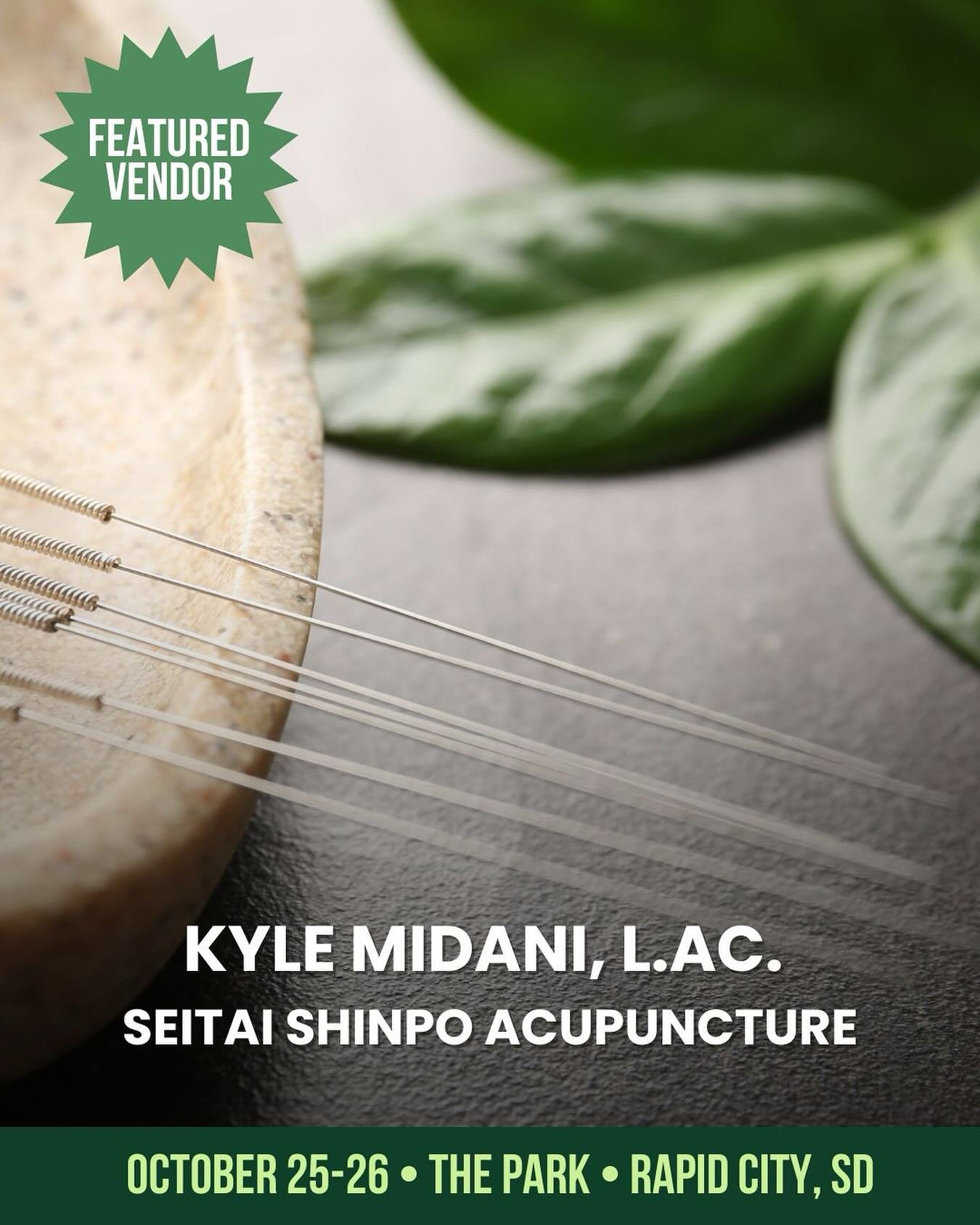🌿 Vendor Spotlight: Kyle Midani, L.Ac. 🌿
 Seitai Shinpo Acupuncture
Discover the healing art of Japanese Acupuncture with Kyle Midani, a licensed acupuncturist specializing in sports and orthopedic injuries as well as structural alignment. Through 
