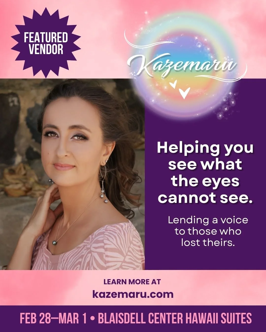 ✨ Vendor Spotlight: Kazemaru ✨
 Kazemaru is an Evidential Psychic Medium offering intuitive readings designed to bring clarity, validation, and meaningful connection. Her sessions focus on delivering detailed, evidence-based messages that offer comfo