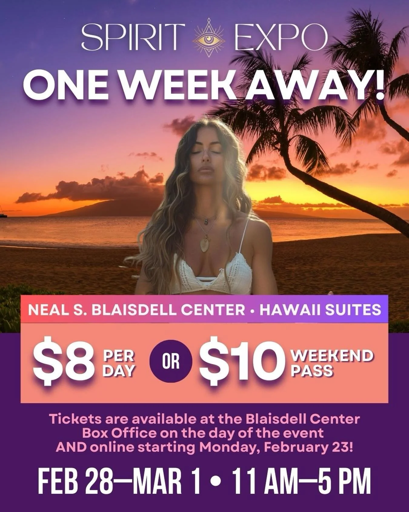 The Honolulu Spirit Expo is almost here 🌺 Join us Saturday, February 28 &amp; Sunday, March 1 from 11 Am to 5 PM at the Neal S. Blaisdell Center &ndash; Hawaiʻi Suites for a full weekend of healing, insight, community, and connection.

🎟 Tickets ar