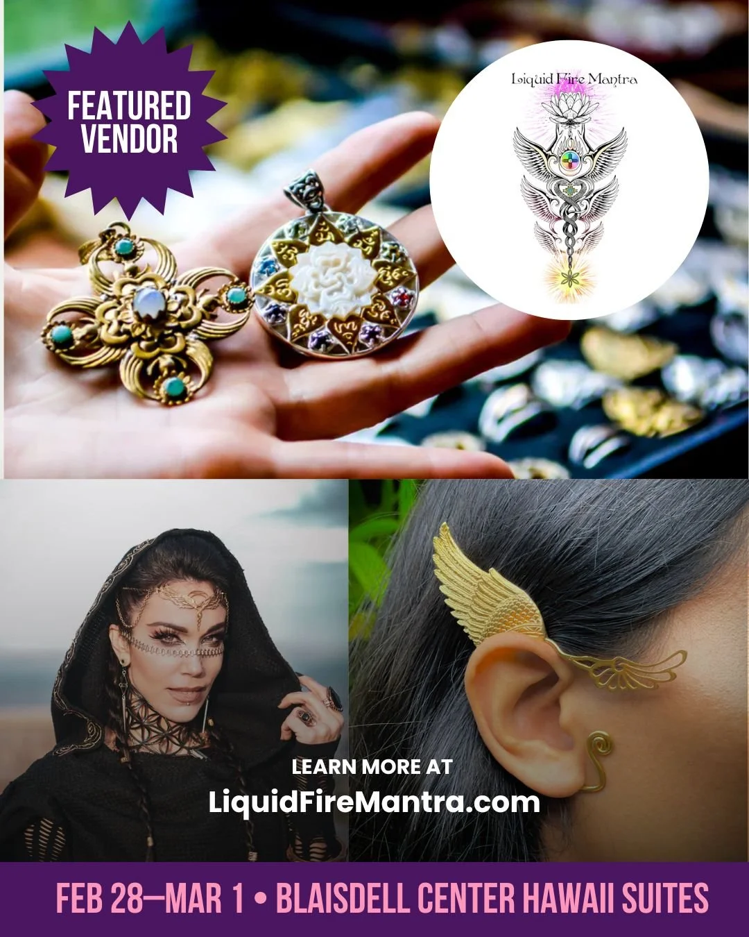 🔥✨ Vendor Spotlight: Liquid Fire Mantra ✨🔥
Liquid Fire Mantra is a world-renowned visionary jewelry company creating bold, transformative pieces designed to help you embody your highest expression. More than adornment, their jewelry is a statement 