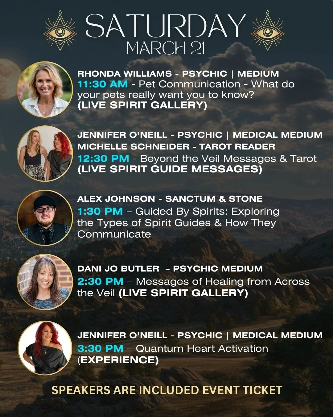 ✨ Saturday Speaker Lineup &ndash; March 21 ✨
Join us at the Rapid City Spirit Expo for a full day of insight, healing, and live messages from beyond at The Park &ndash; Rapid City, SD.
🐾 11:30 AM &ndash; Rhonda Williams
 Pet Communication: What Do Y