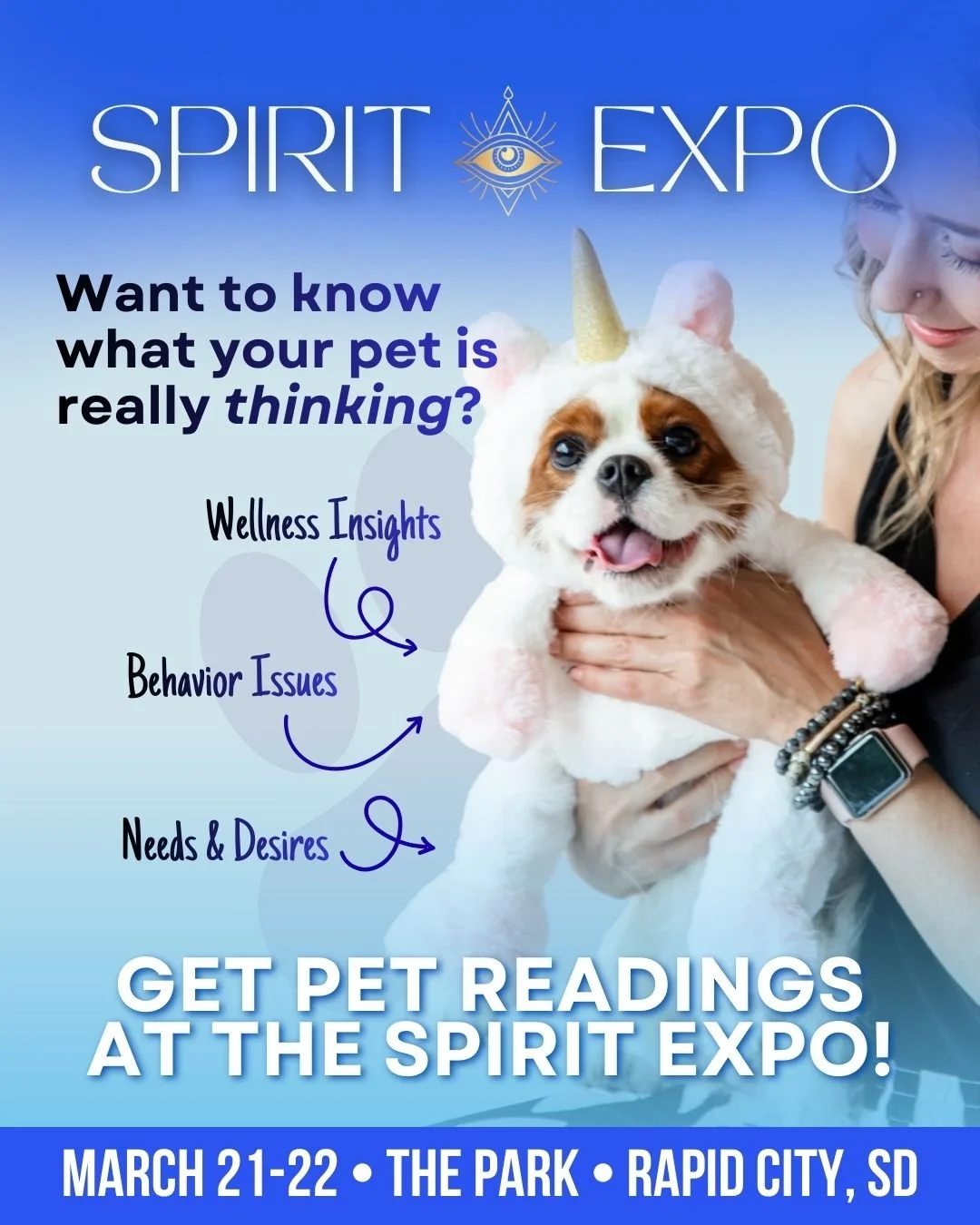 🐾✨ Pet Psychics at the Rapid City Spirit Expo ✨🐾
Ever wondered what your pet is really thinking? Curious about their behavior, emotional needs, or how to better support their health and wellness? Our talented pet psychics and animal communicators a
