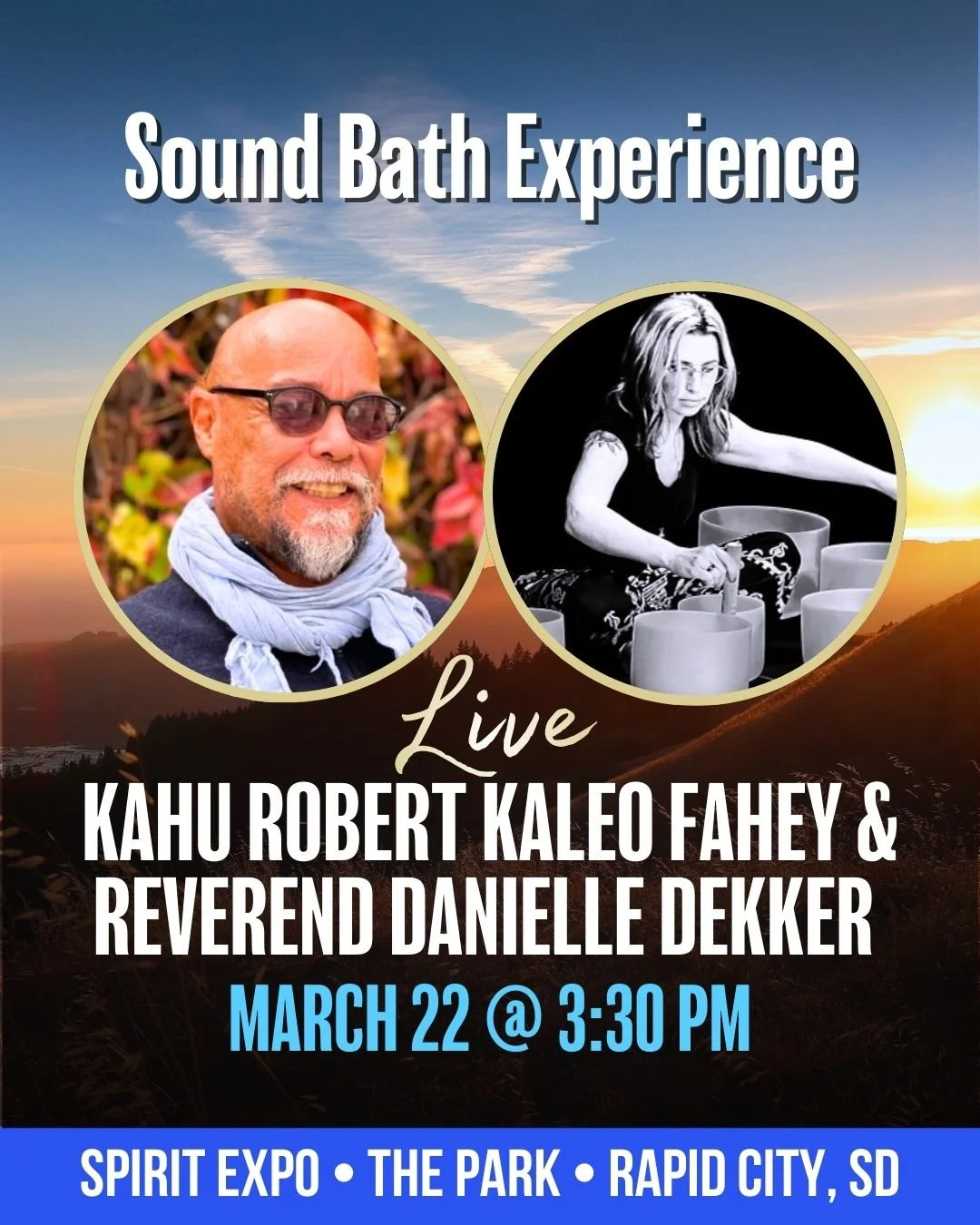 🎶 Speaker Spotlight: Kahu Robert Kaleo Fahey &amp; Reverend Danielle Dekker
🕊 March 22 @ 3:30 PM
 Sound Bath Experience
Immerse yourself in a deeply restorative sound bath experience with Kahu Robert Kaleo Fahey and Reverend Danielle Dekker. 🌅✨ Th