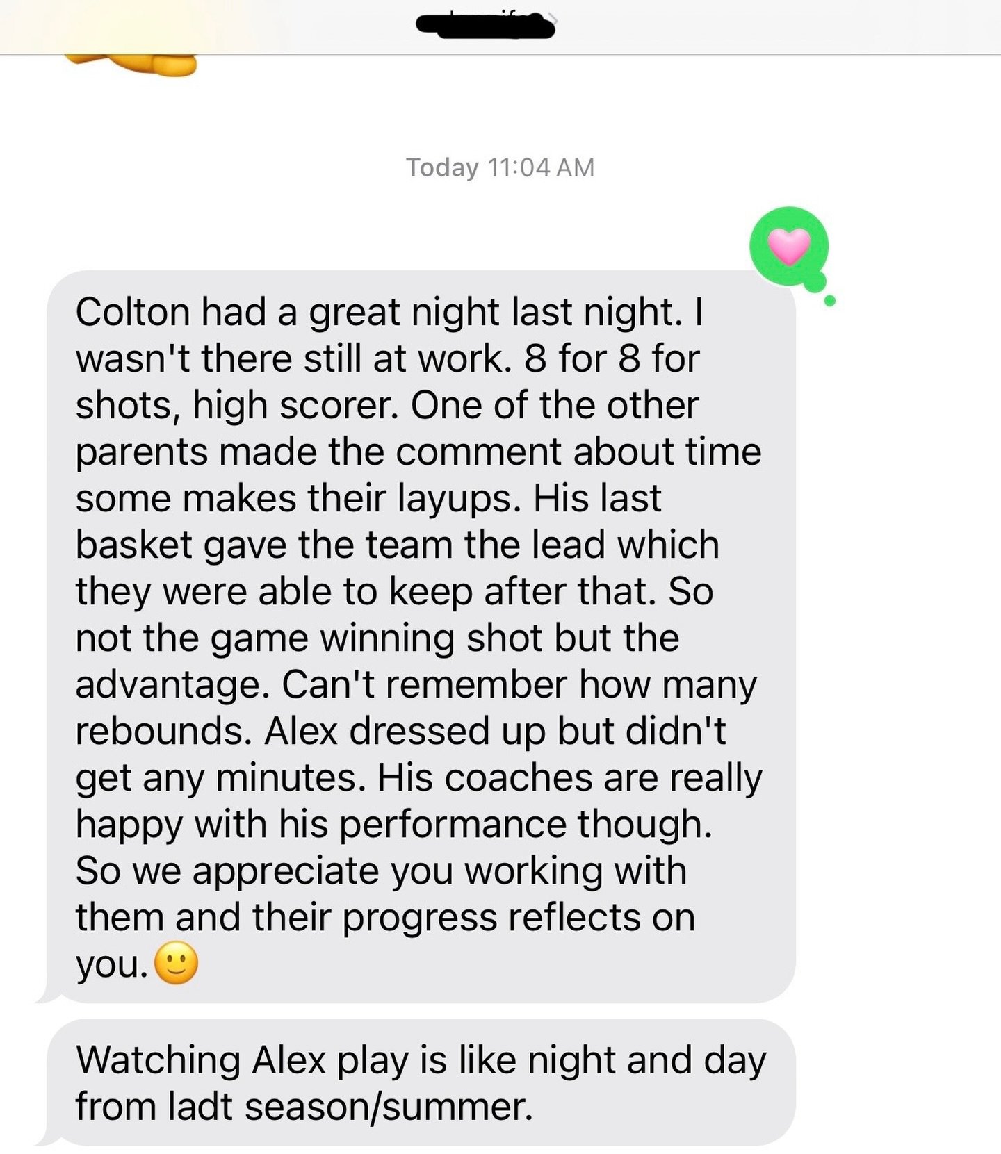 This is what it&rsquo;s all about. Messages like this remind me how privileged I am to support and train kids on their basketball journey. Seeing their progress, hearing that coaches and parents are noticing it, and knowing how hard they&rsquo;ve wor