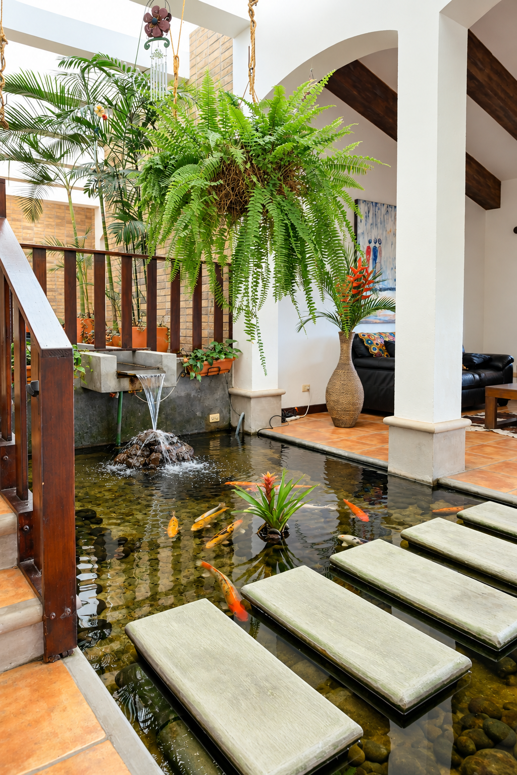 Atrio tropical con estanque de koi.png