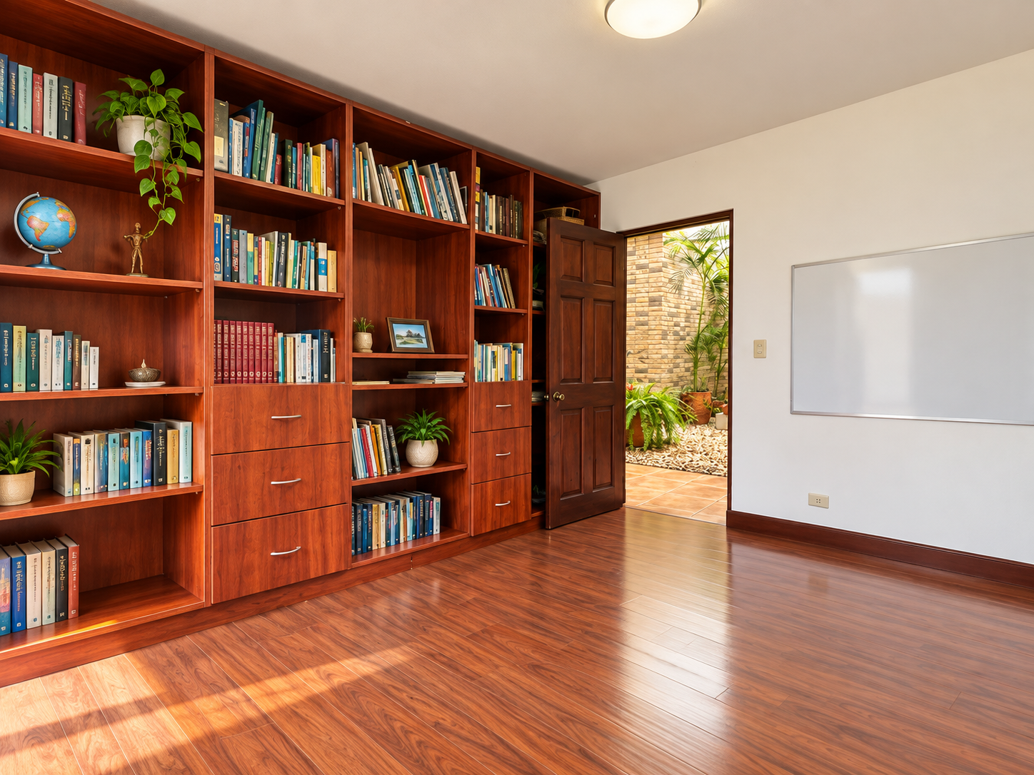Estudio cálido con biblioteca y jardín.png