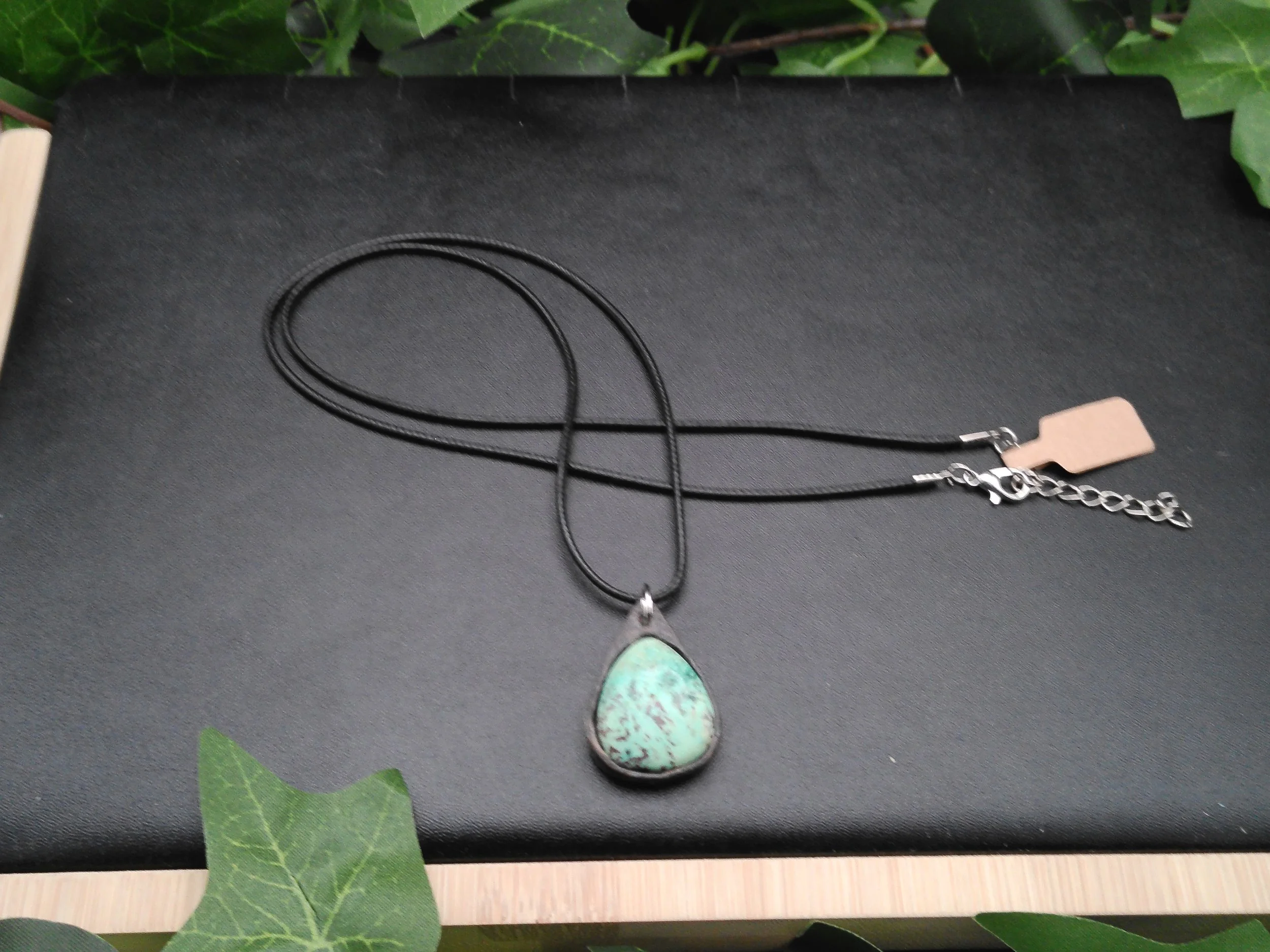 Green Chrysocolla set in Wood