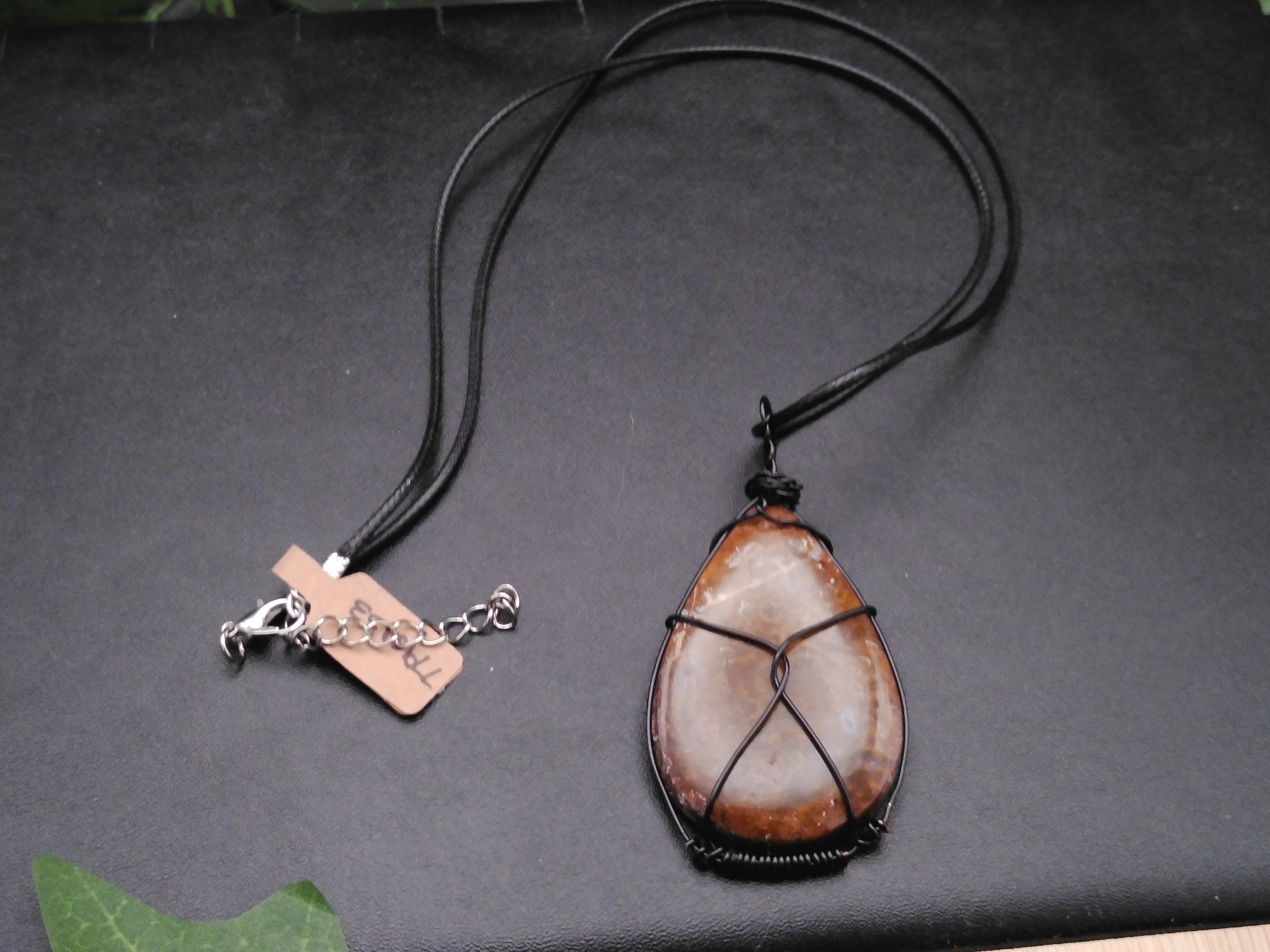 Petrified Wood Wrapped in black wire