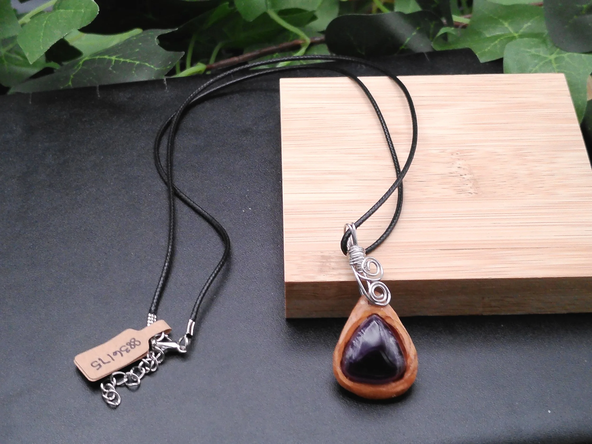 Chevron Amethyst set in wood
