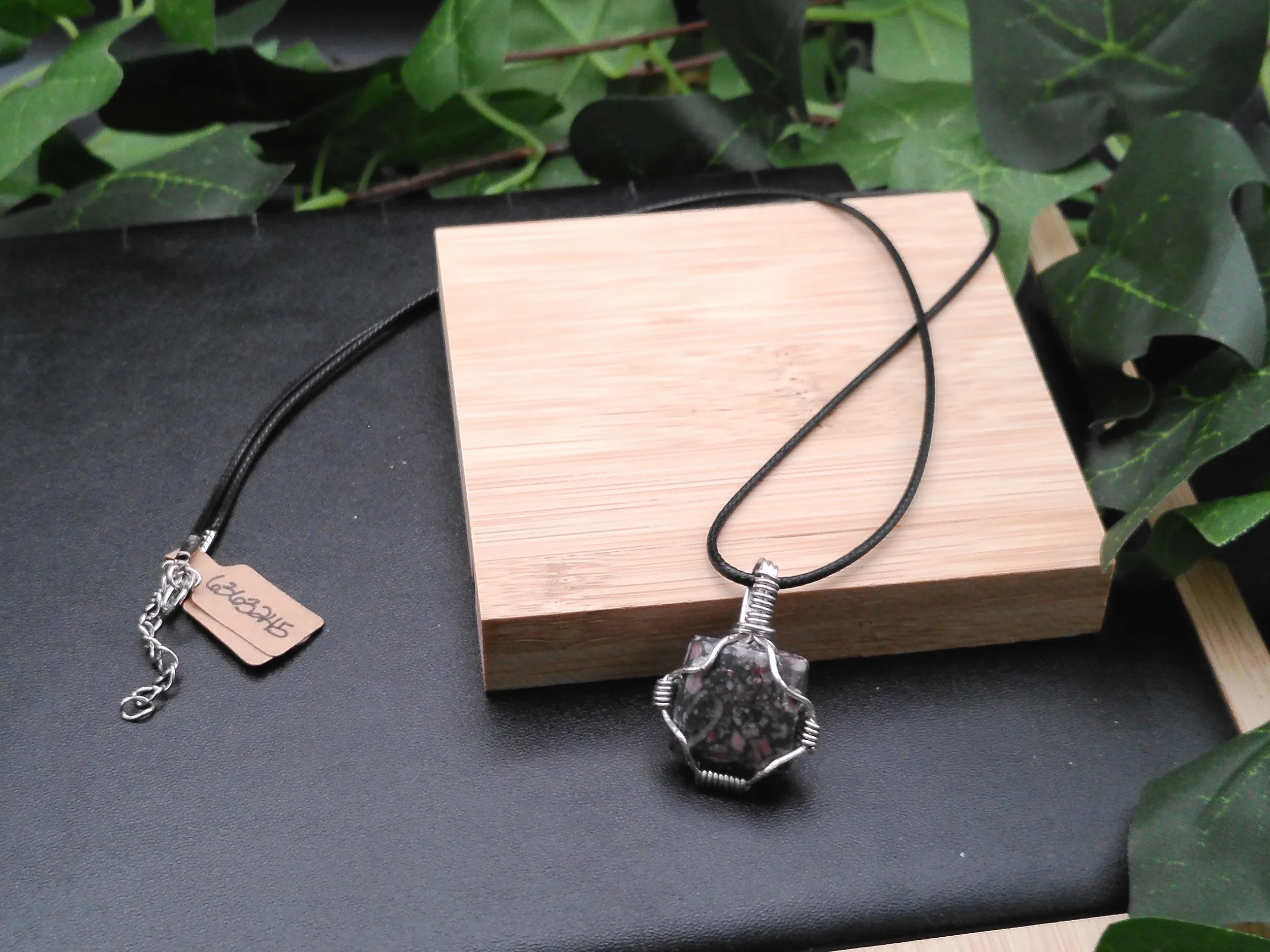 Crinoid Fossil wire wrapped in silver pendant