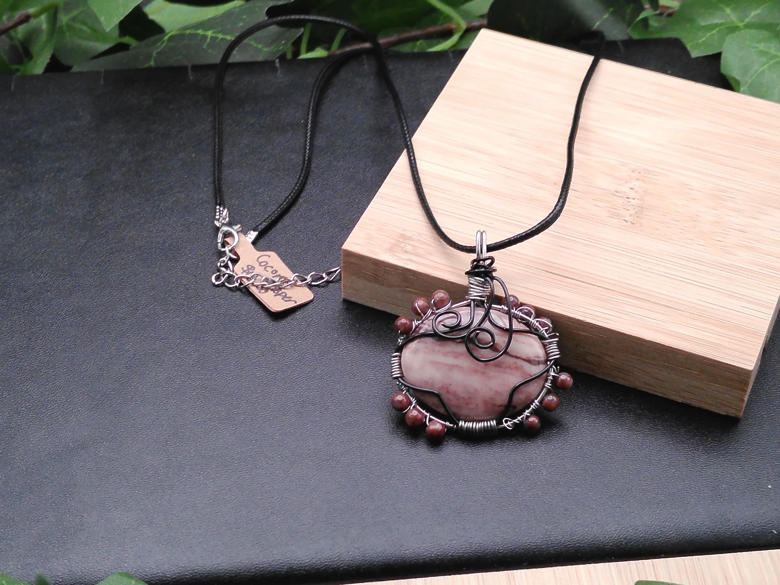 Coconut Jasper with Jasper Accents Pendant Wrapped in Silver