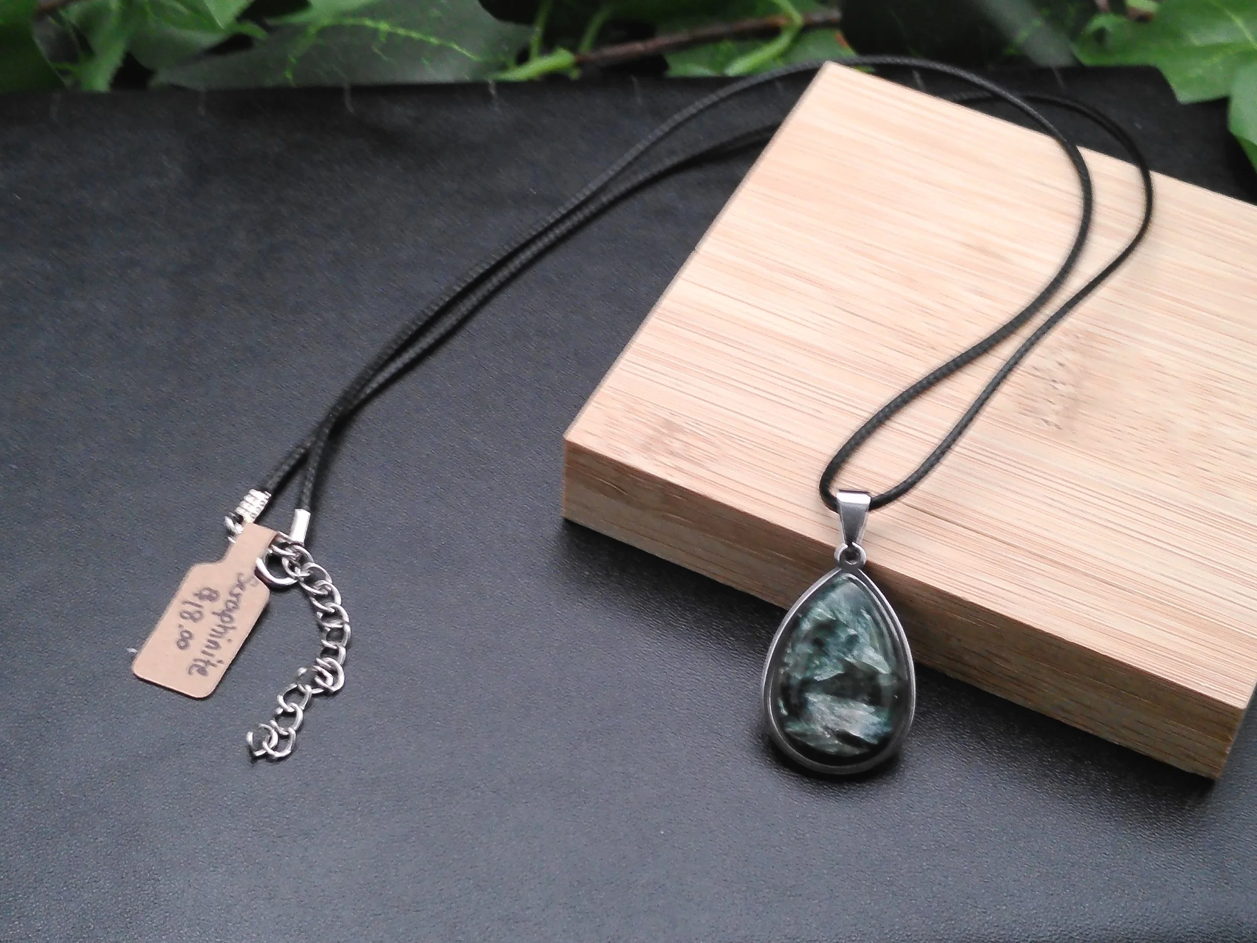 Seraphinite Stone pendant set in Dark Silver