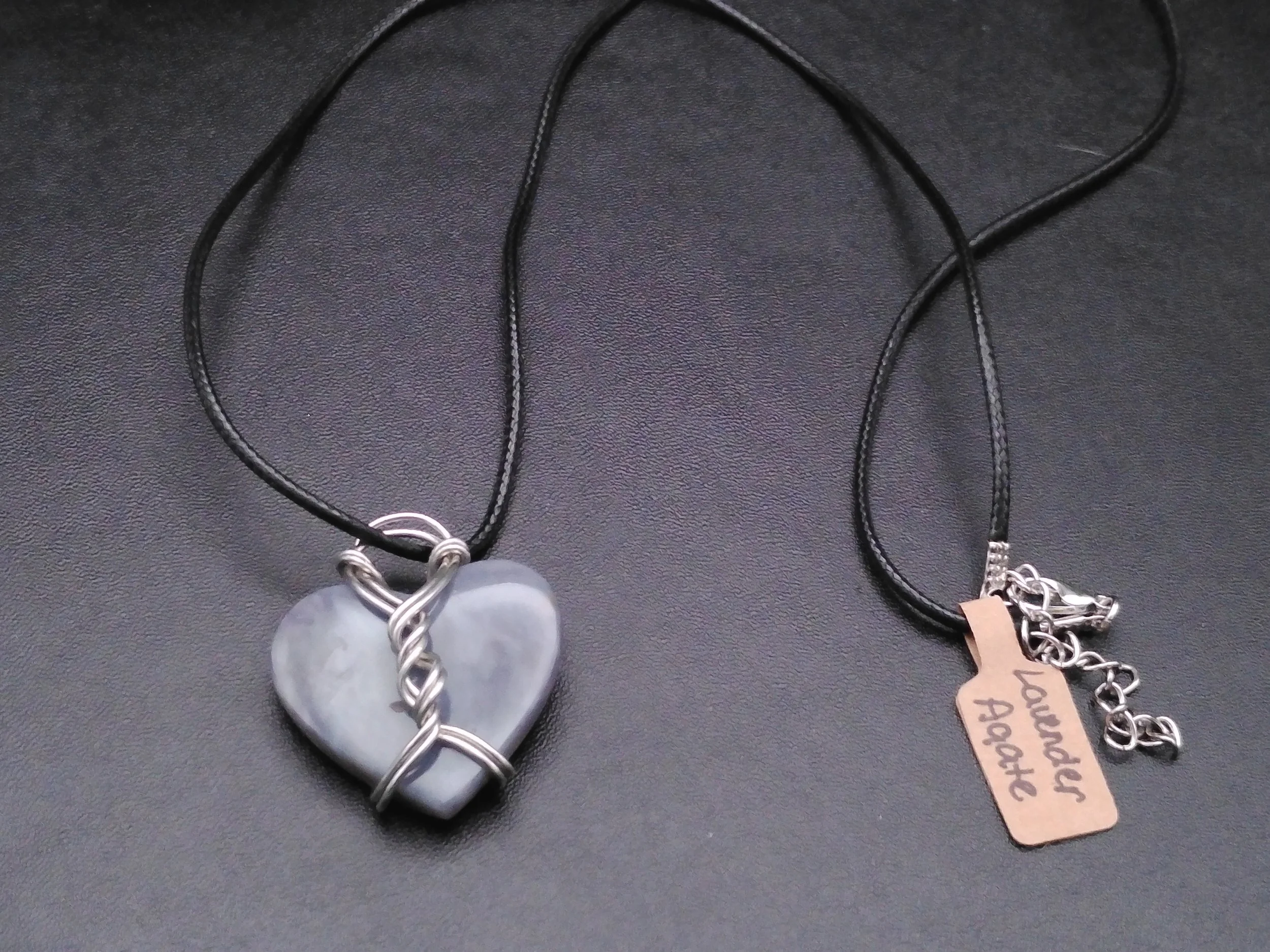 Lavender Agate Heart Pendant Wrapped in Silver