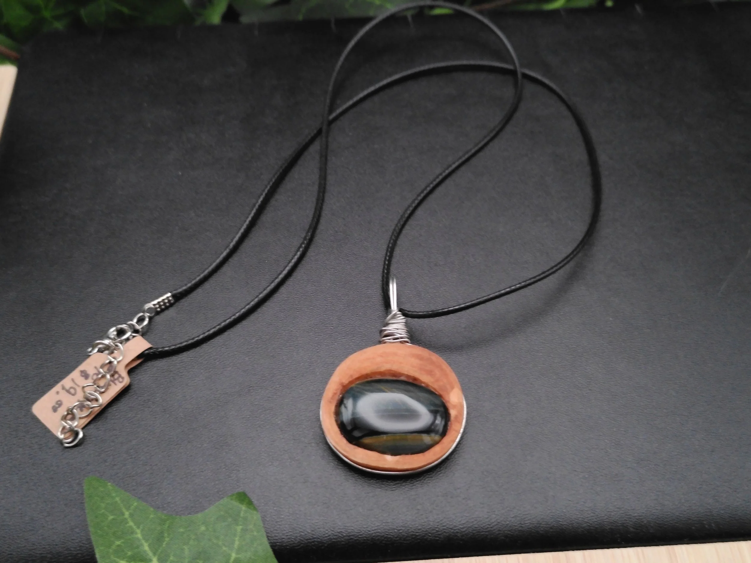 Blue Tiger Eye set in wood