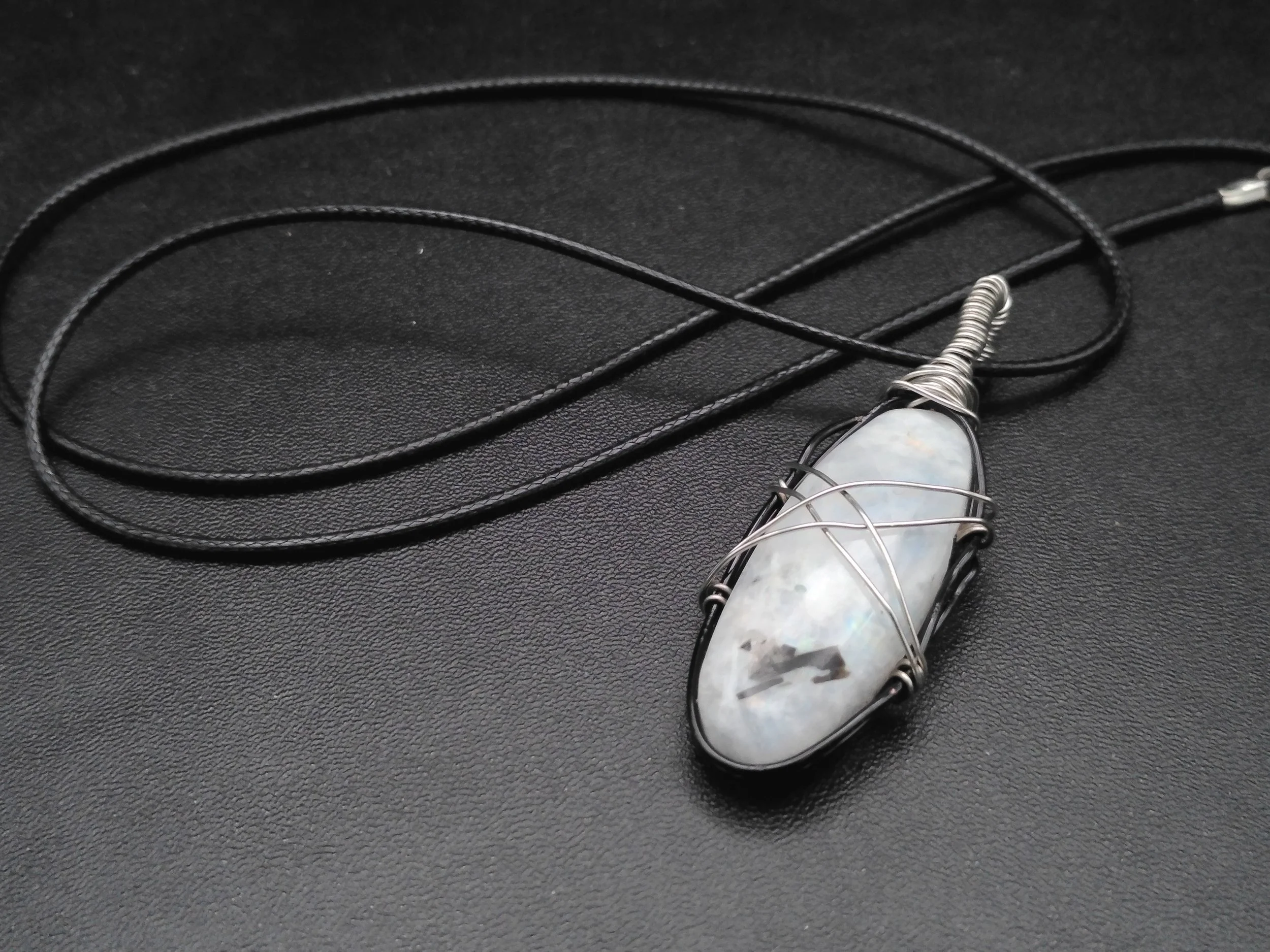 Rainbow Moonstone Wire Wrapped Pendant
