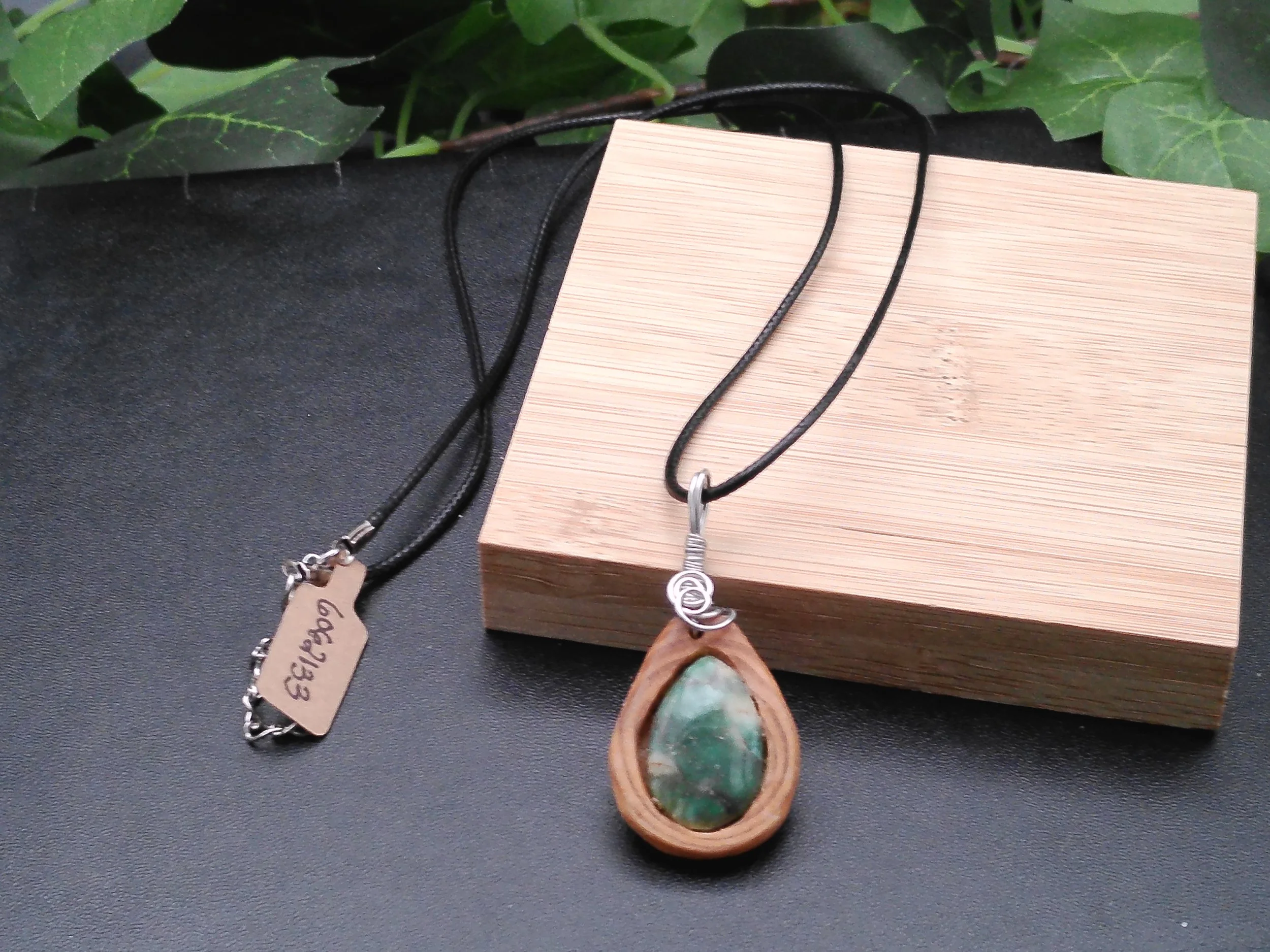 Moss Agate set in wood