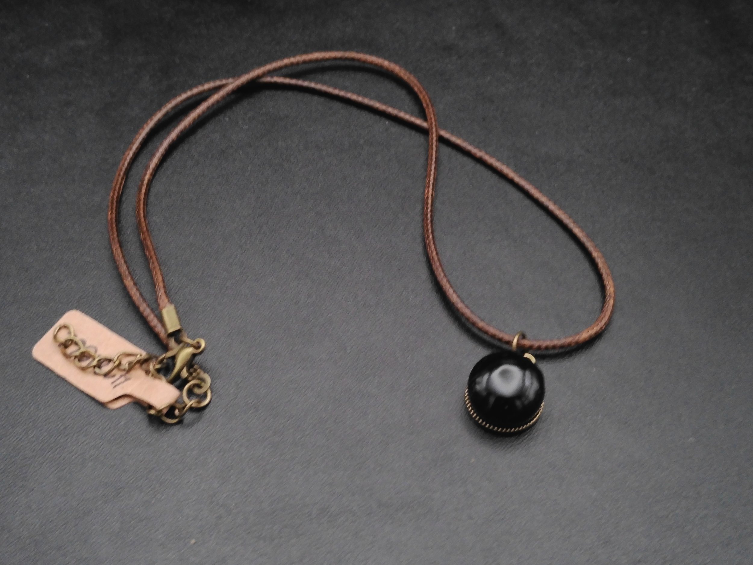 Black Obsidian Pendant in Bronze