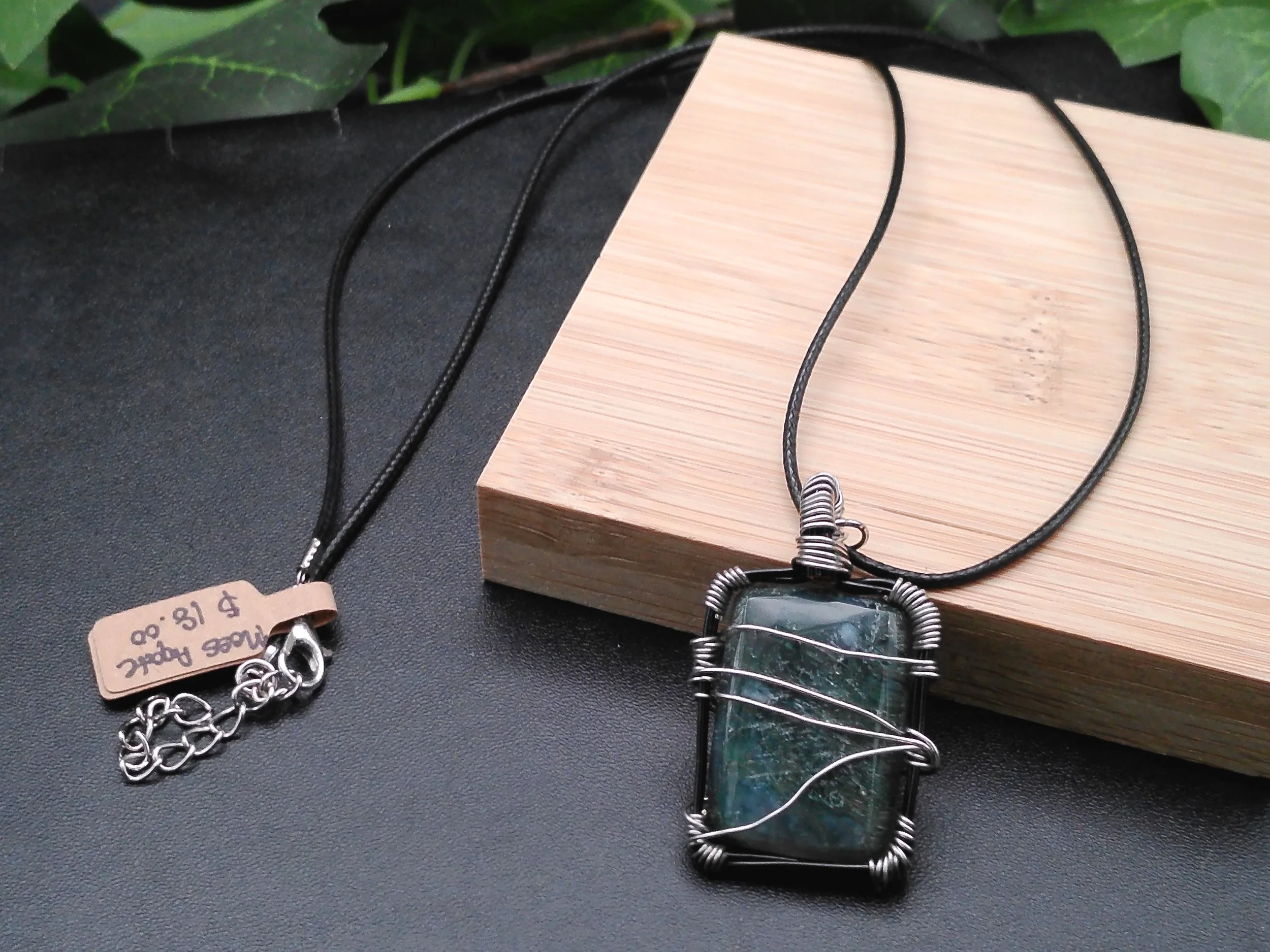 Moss Agate Pendant Wrapped in silver wire