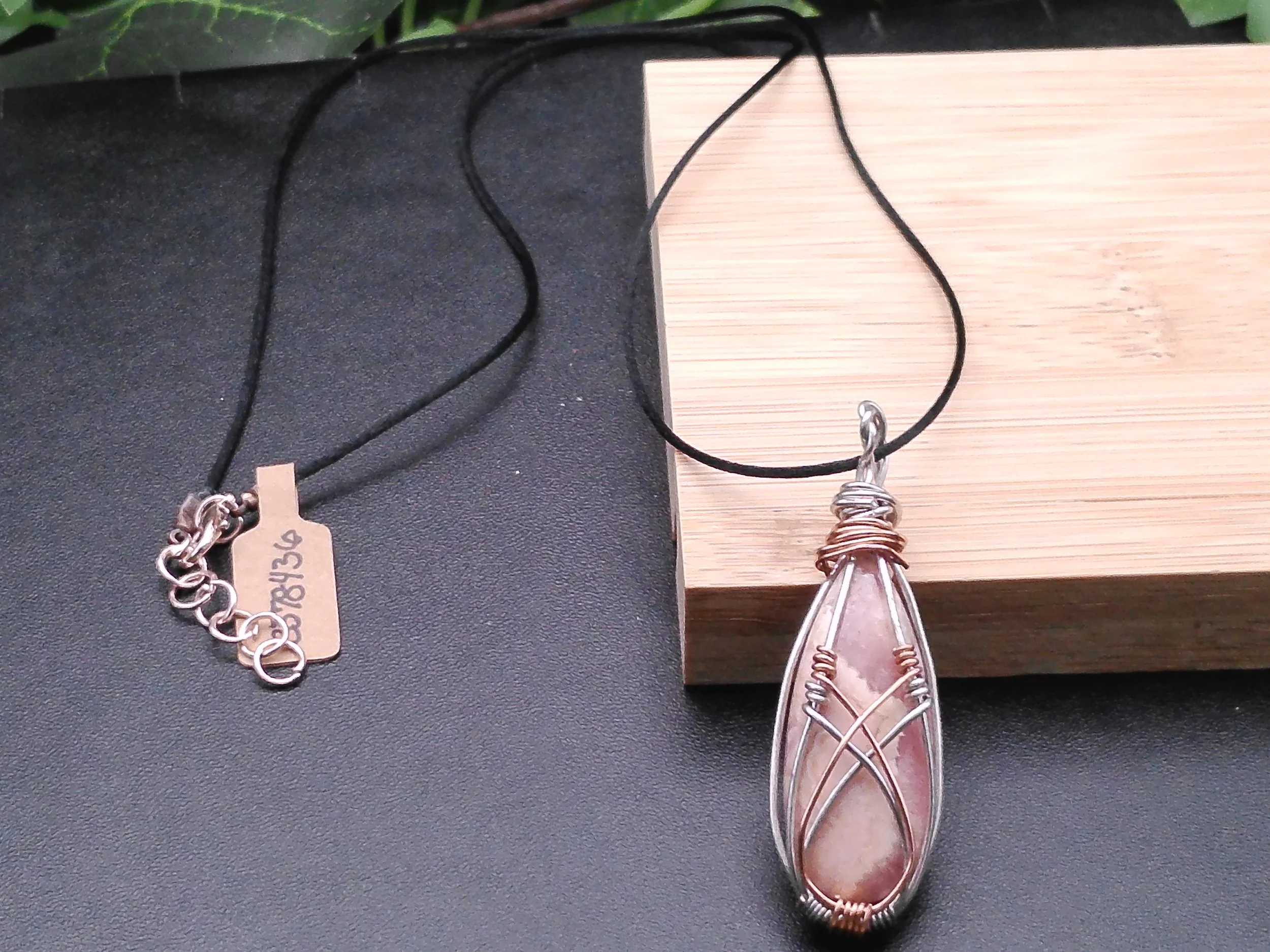 Rhodochrosite Wire Wrapped in Silver and Copper