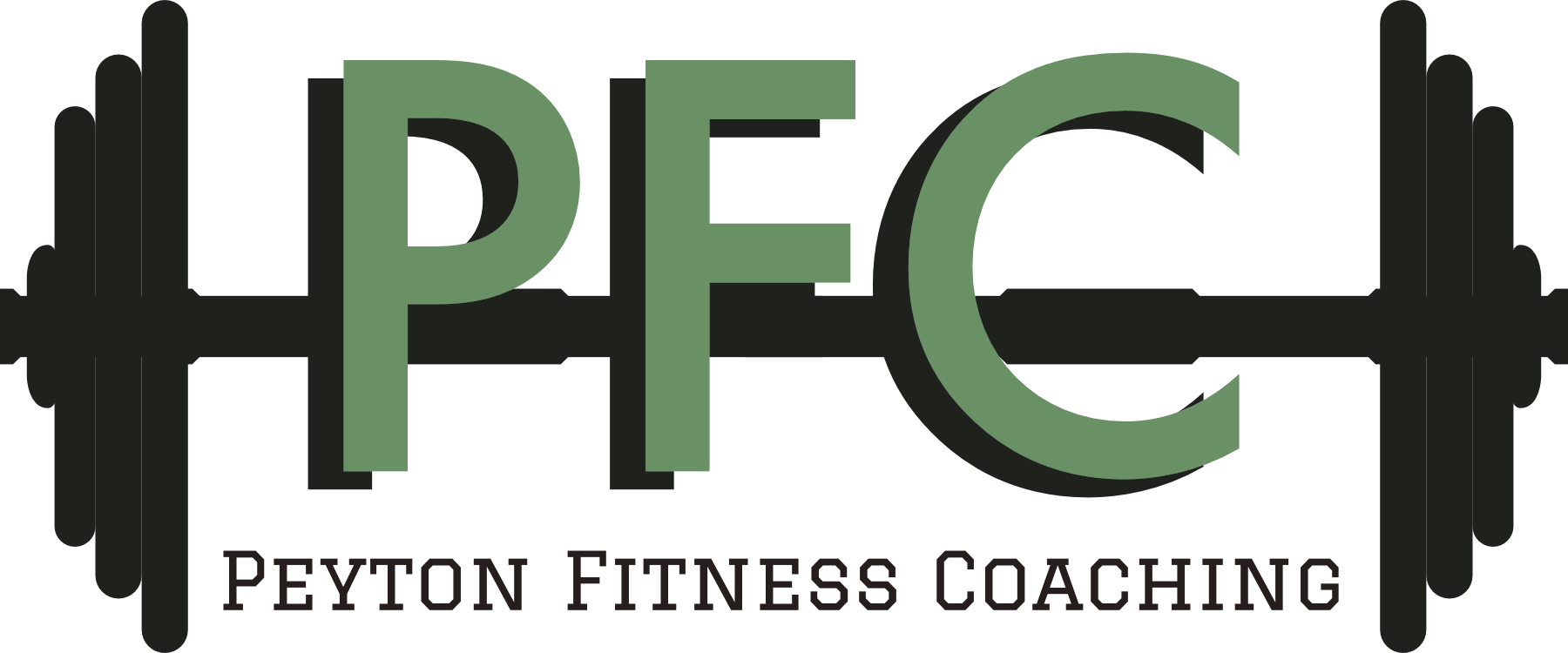 Logo for Peyton Fitness Coaching with large green letters PE C and black sound wave design on sides. Text below says Peyton Fitness Coaching.