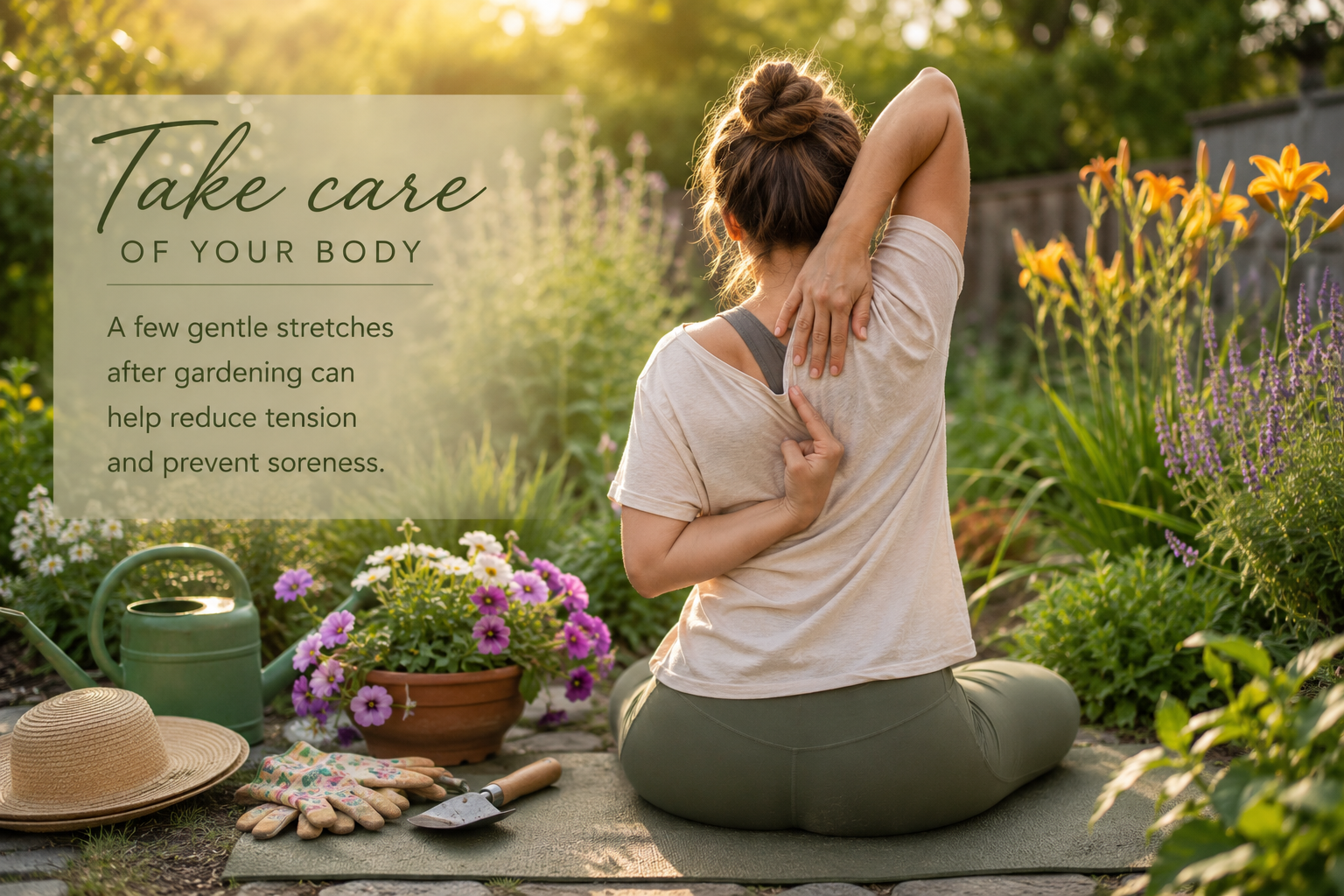 Person stretching after a day of gardening