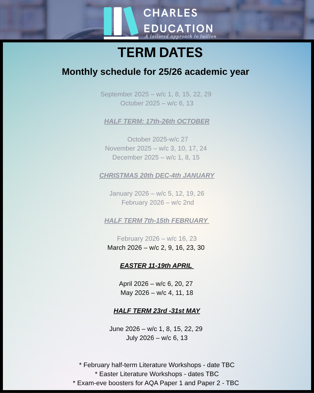 Tuition Timetable | Charles Education — Charles Education