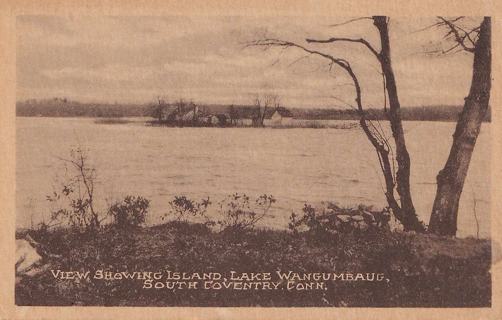 View of Coventry Lake Island, note house on island