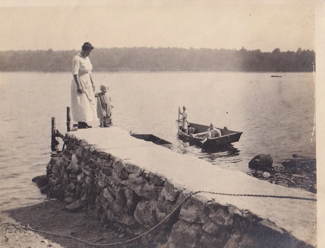 Circa 1920s family at stone pier, now 160 Avery Shores