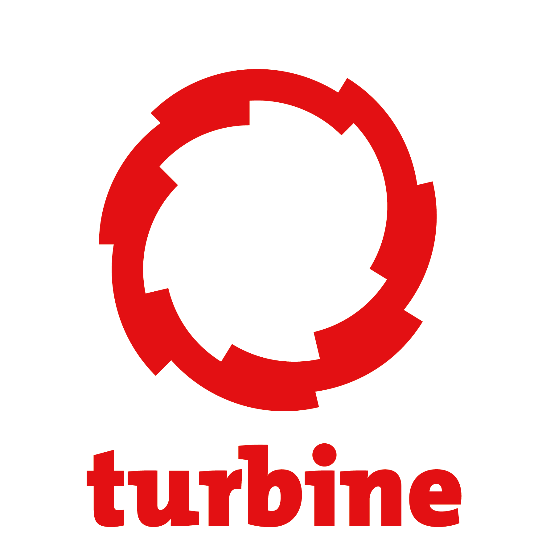 Logo représentant une turbine de couleur rouge avec le mot « turbine » écrit en dessous.