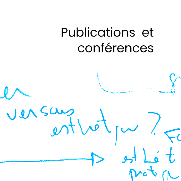 Note manuscrite indiquant 'Publications et conférences' avec des notes en français, sur fond blanc.