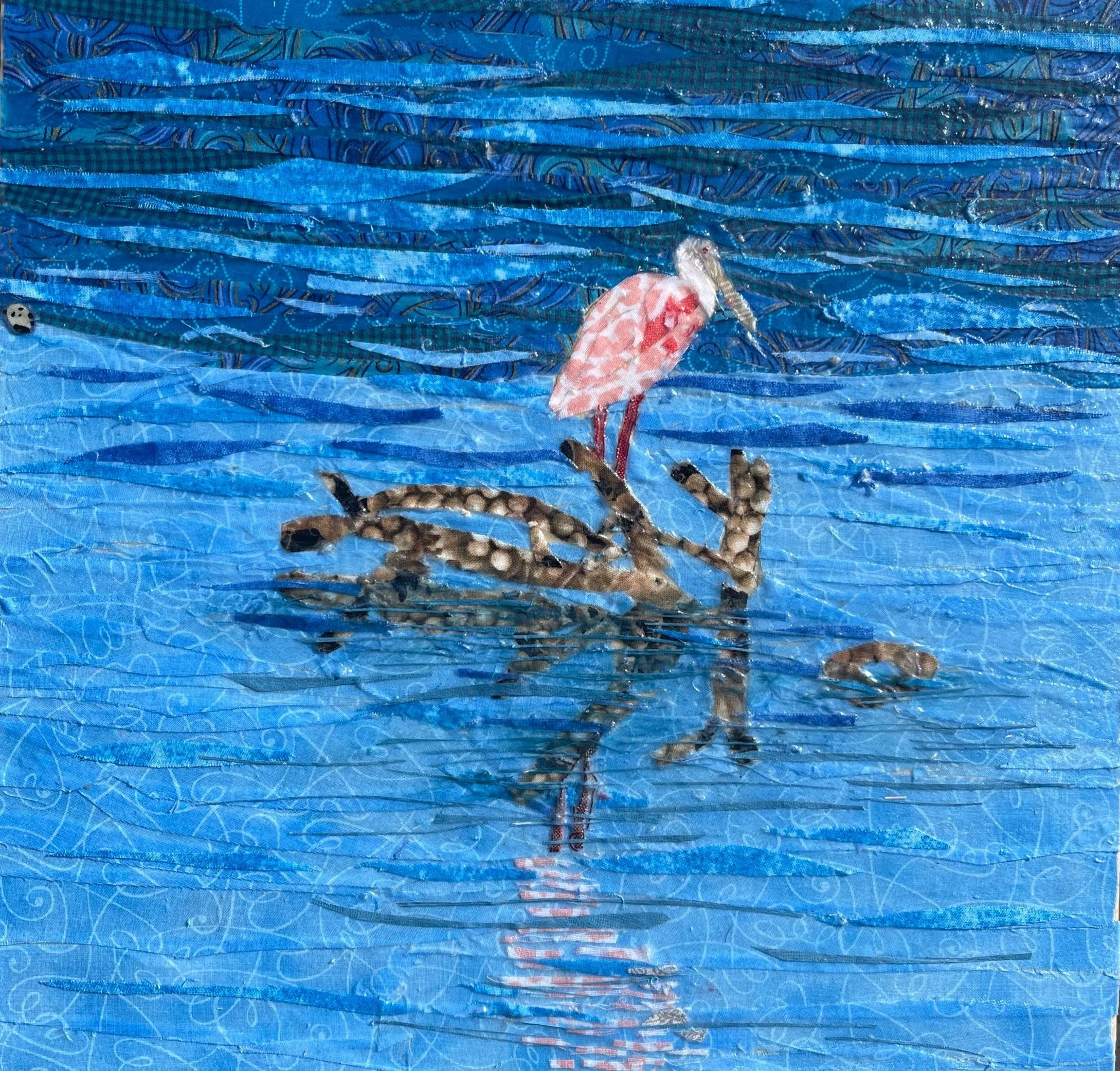 SOLD
Spoonbill on Marsh
Fabric Collage on Wood
12x12