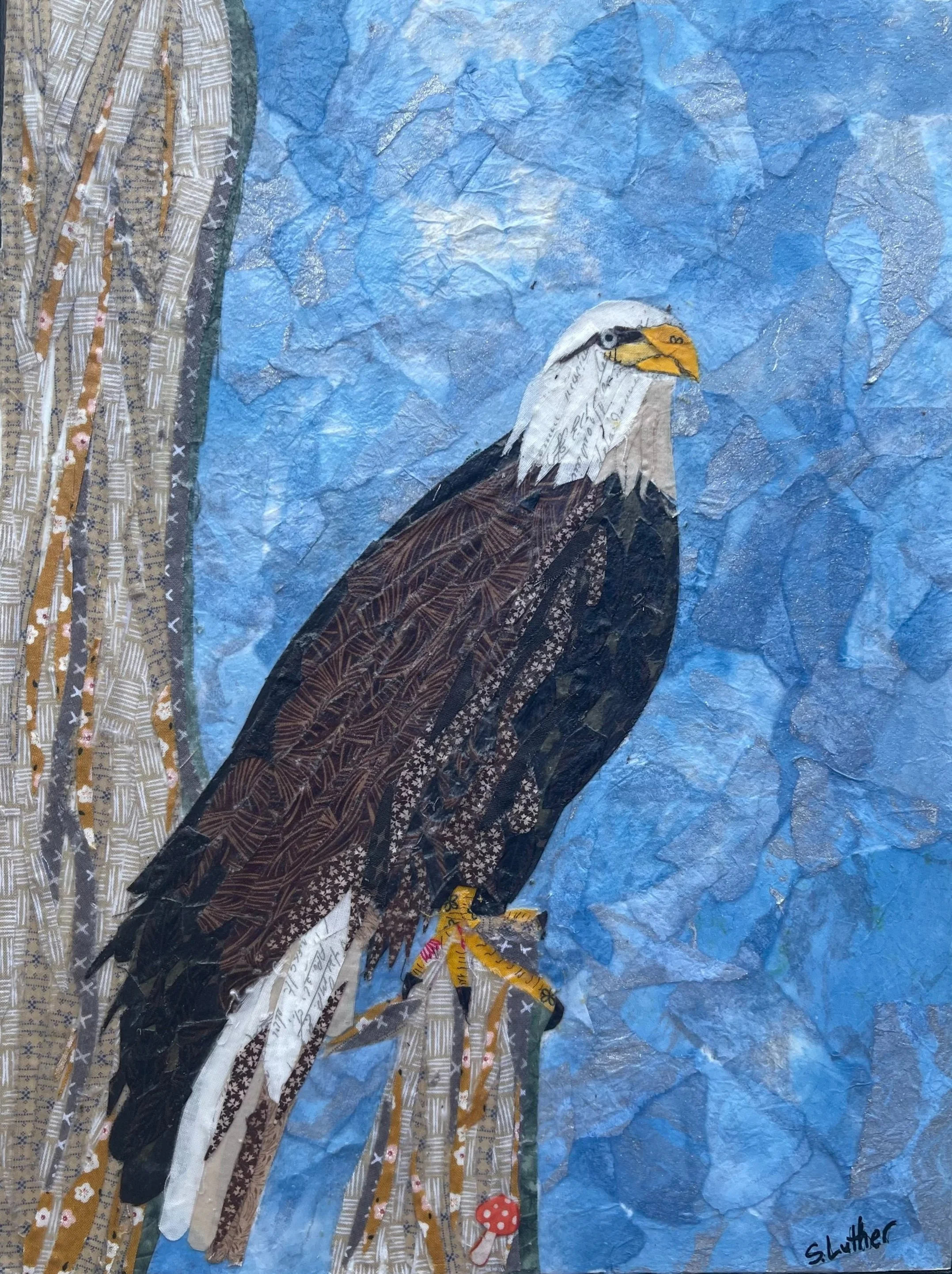 SOLD
Fly Eagles Fly
Fabric Collage on Wood
12x18