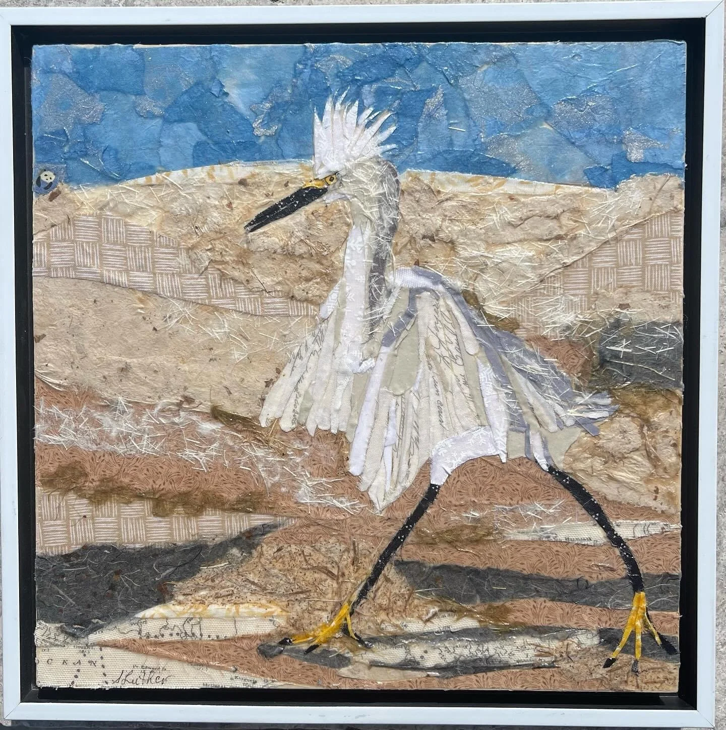 SOLD
White Egret
Fabric Collage on Wood
12x12