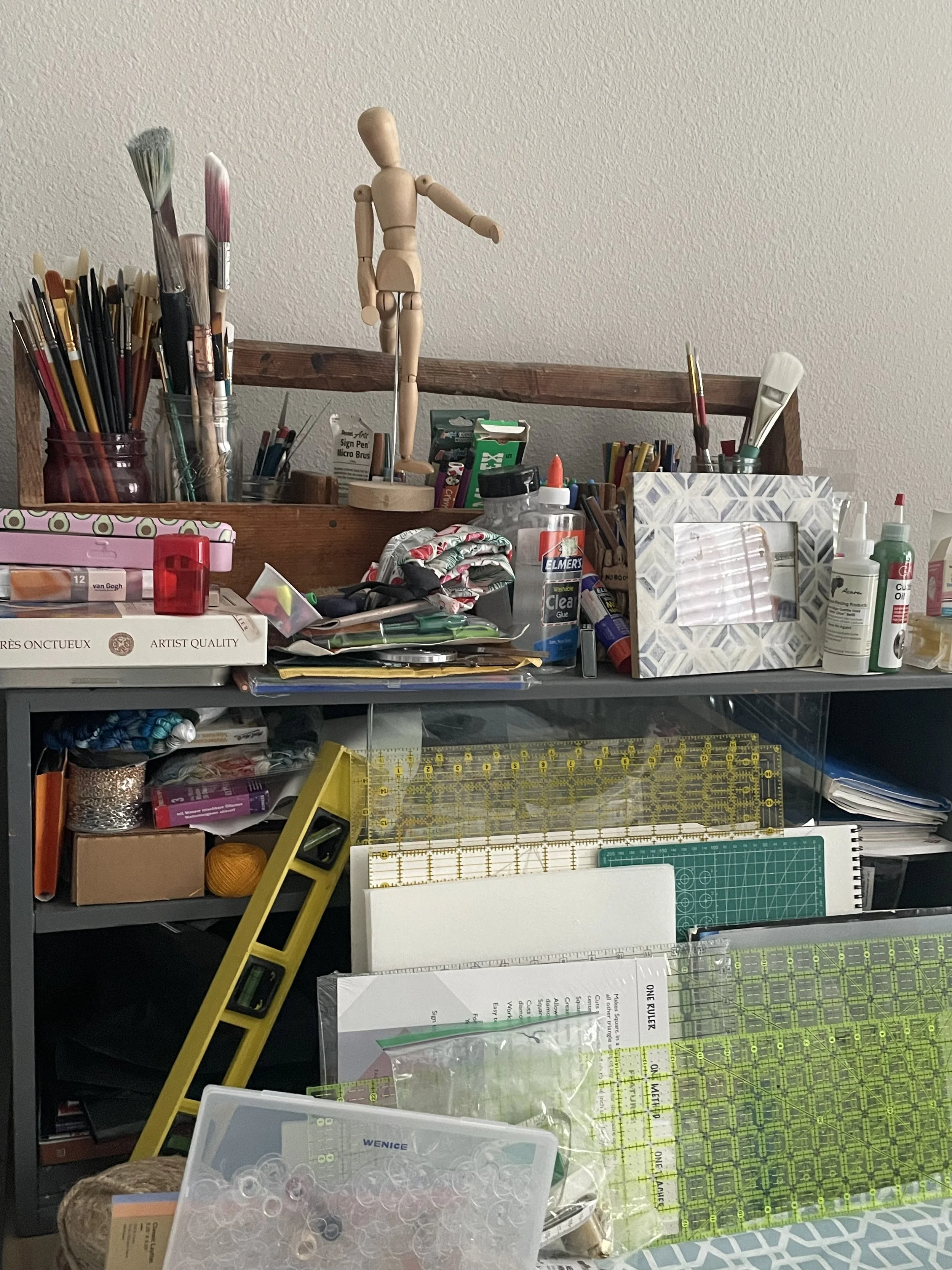 Messy desk of an artist