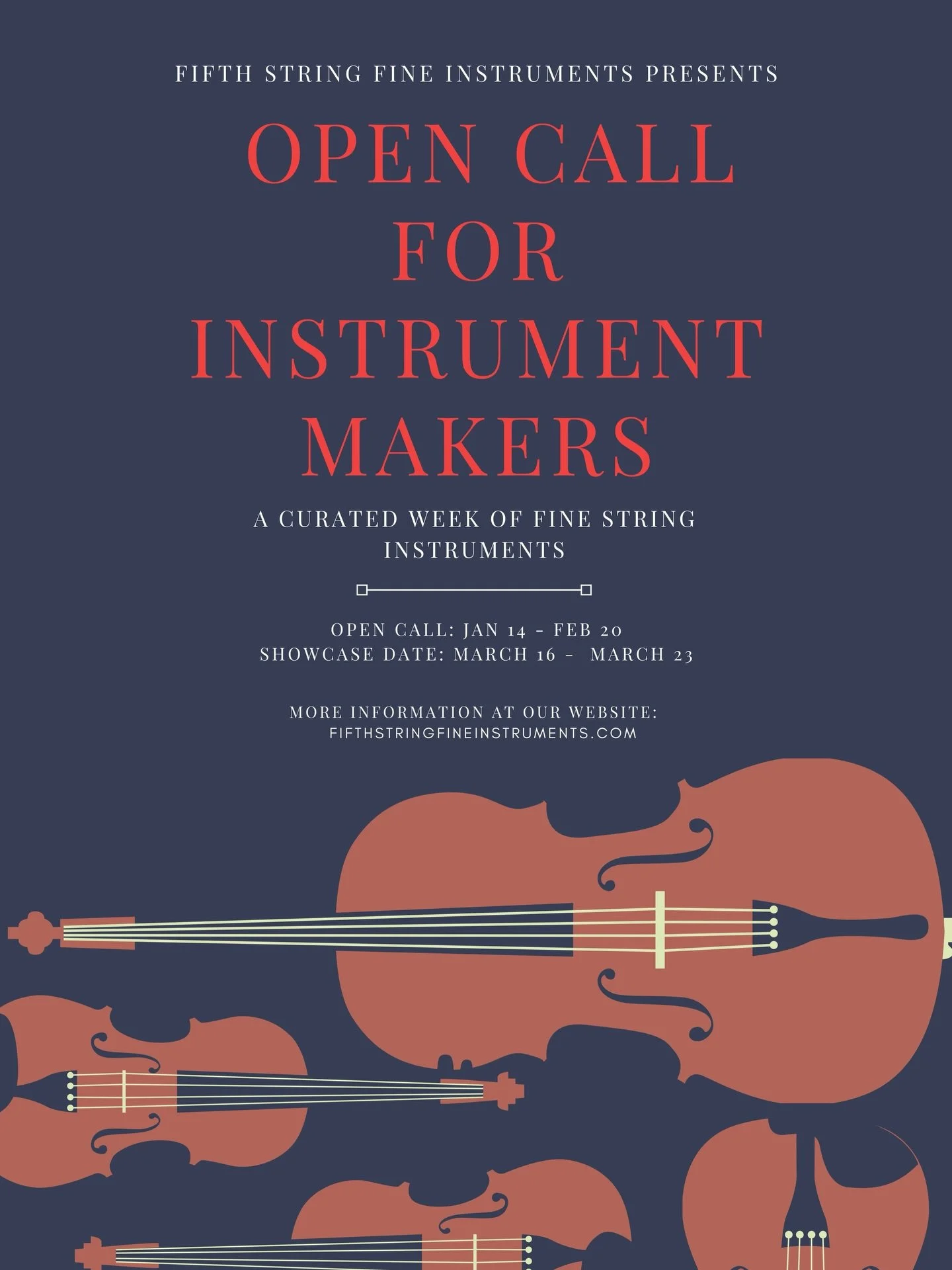 Calling All Instrument Makers!

Are you a luthier or bow maker passionate about your craft? Fifth String is opening submissions for our upcoming showcase, we&rsquo;d love to discover your work and share it with our community! 

More information on ou